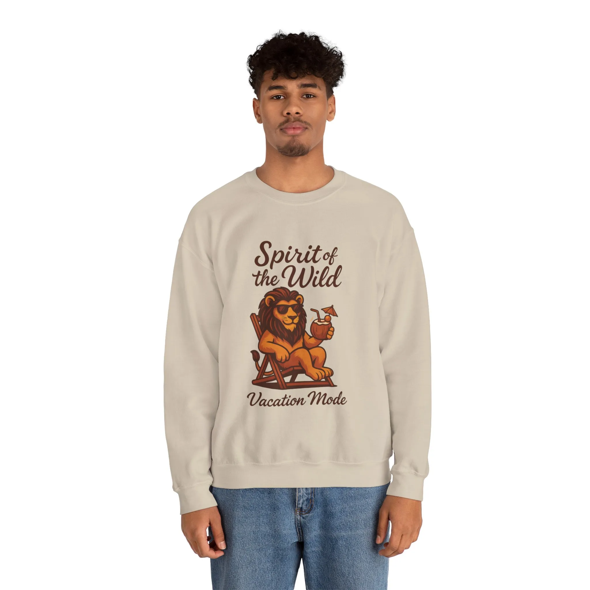Spirit of the Wild Lion Mens Sweatshirt - Vacation Mode Funny Relaxed Jungle King Pullover, Fun Gift for Travelers - Image 6