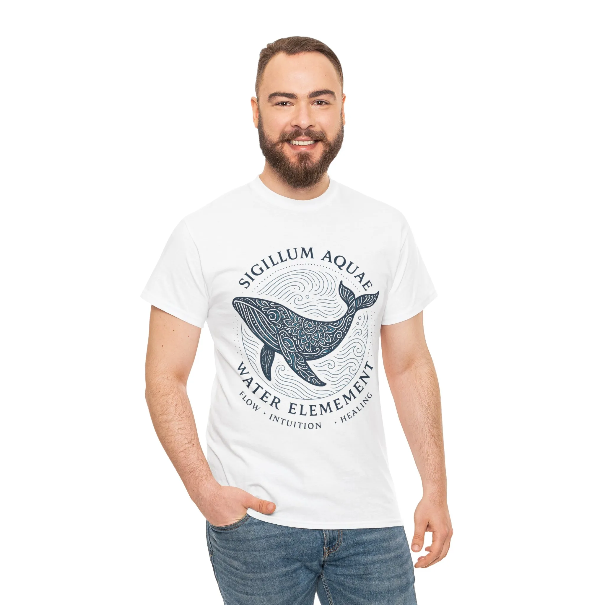 Water Element Whale Tee, Sigillum Aquae Symbol, Flow Intuition Healing, Spiritual Ocean Totem Tee, Nature Energy Shirt, Mindfulness Fashion - Image 4