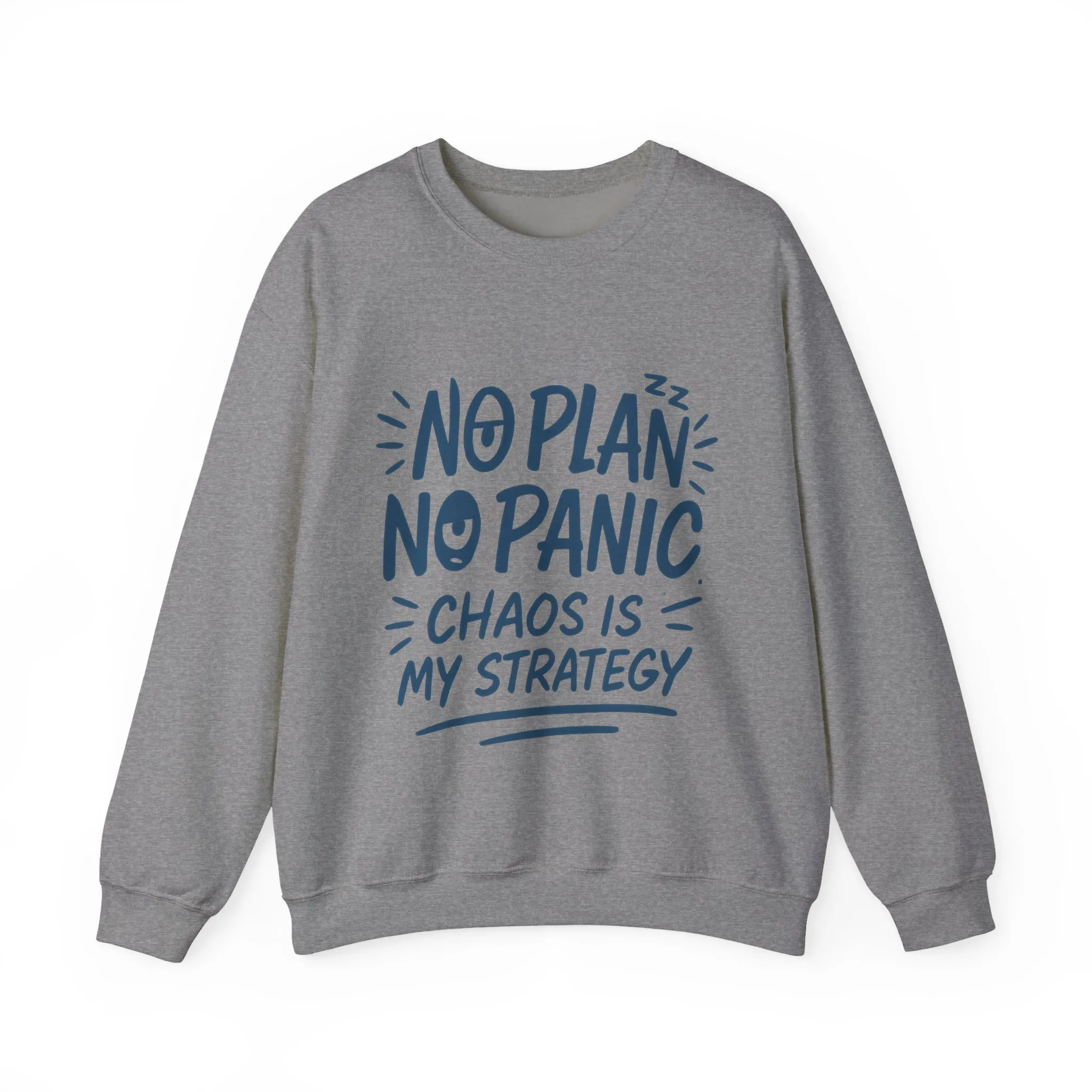Funny Women's Crewneck Sweatshirt, Chaos Strategy Sweatshirt, No Plan No Panic, Cute Winter Layering for Women, Humorous Gift Idea - Image 10