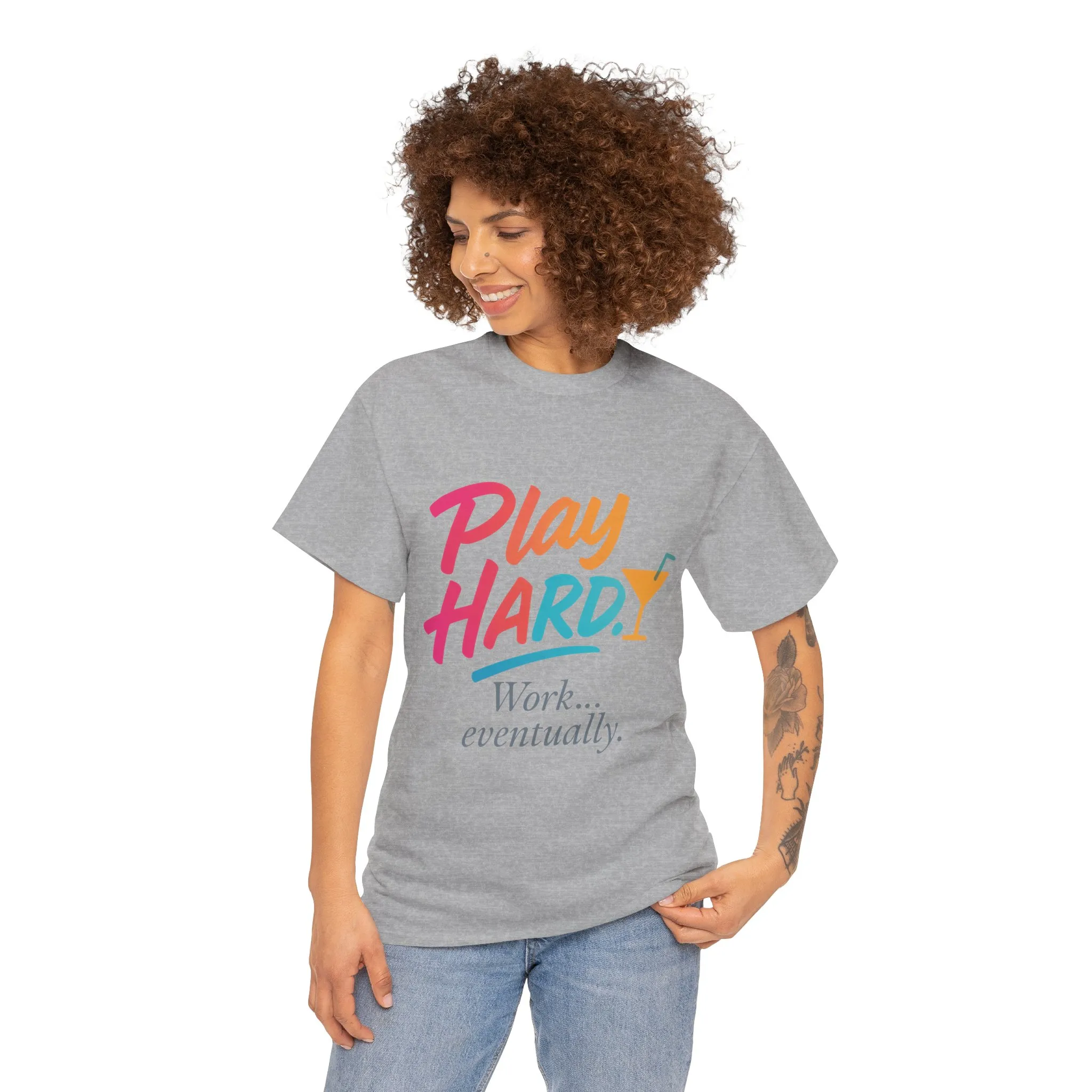 Play Hard Work Eventually T-Shirt, Funny Cocktail Graphic Tee, Pink Womens Party Shirt, Relaxed Vacation Top - Image 11