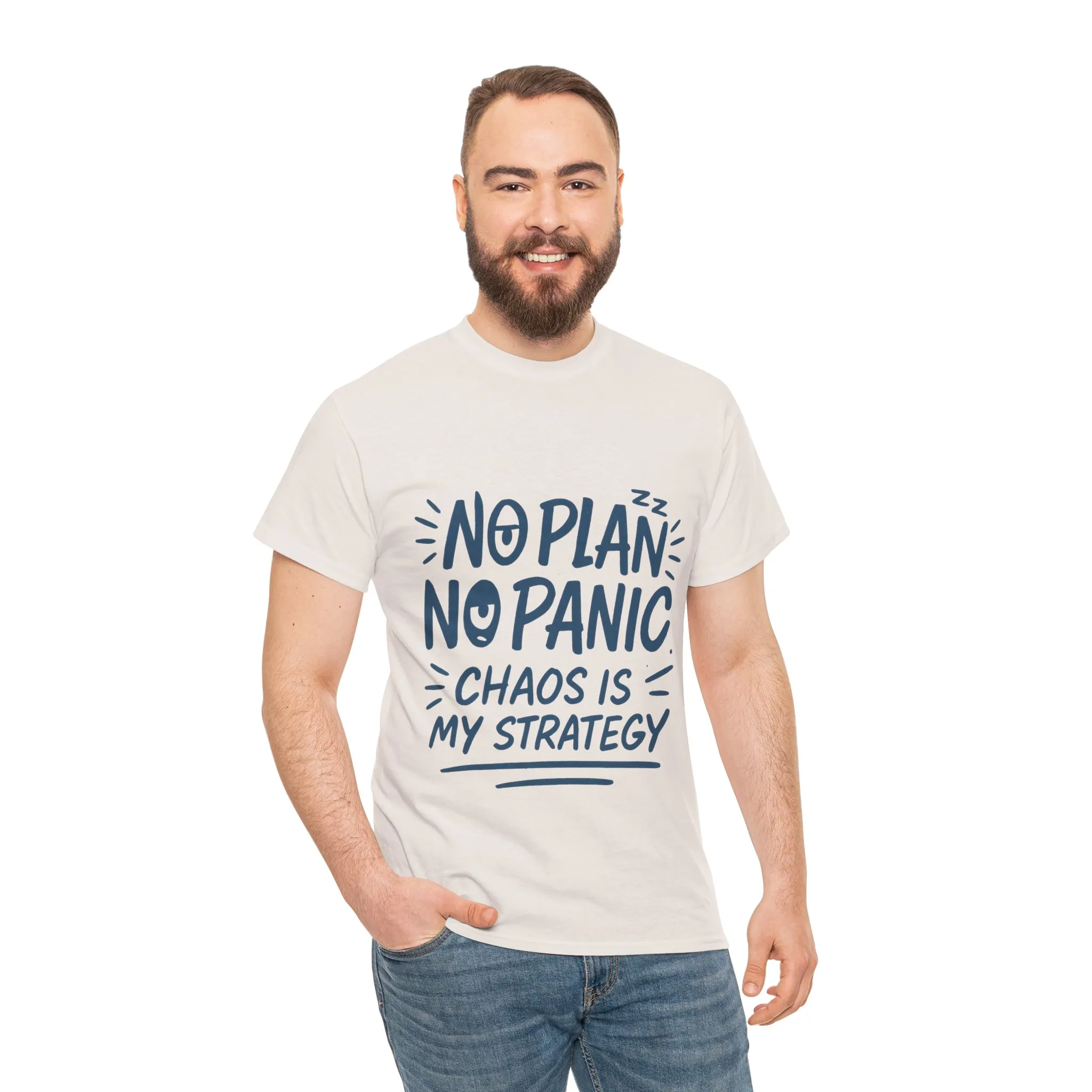 Funny Chaos Quote Mens T-Shirt, No Plan No Panic Humor Shirt, Casual Graphic Tee Gift for Him, Relaxed Fit - Image 11