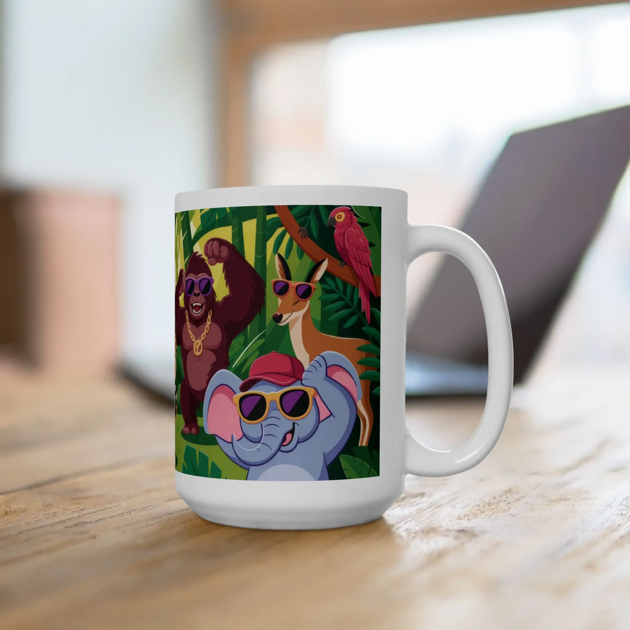 Vibrant Jungle Friends Mug 15oz, Fun Drinkware for Animal Lovers, Coffee Tea Mug, Gift for Kids, Birthday Party Favor, Nature Decor - Image 5