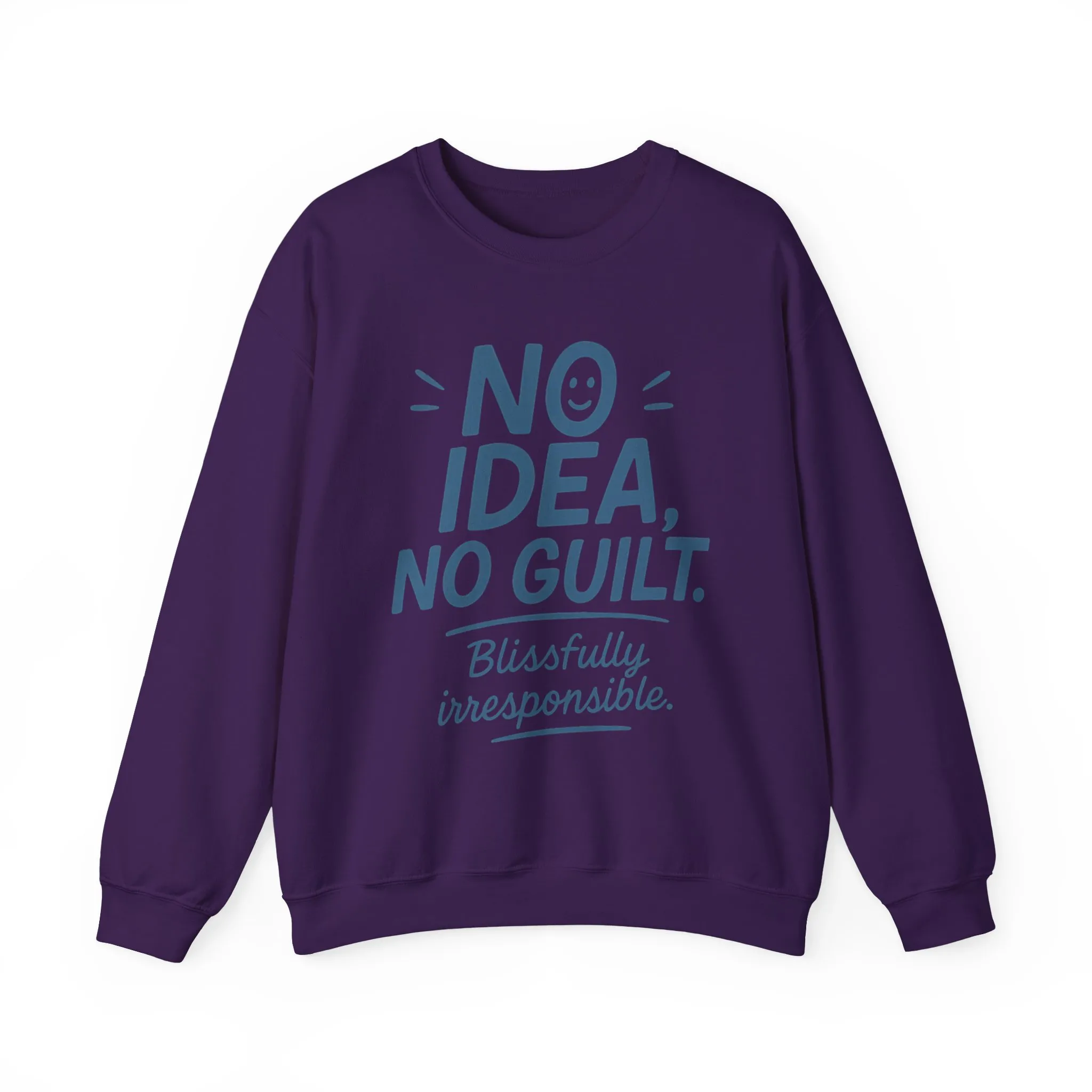 Funny Womens Sweatshirt, No Idea No Guilt Quote, Blissfully Irresponsible Cozy Pullover, Relaxed Fit Gift for Her, Gift for Friends - Image 2