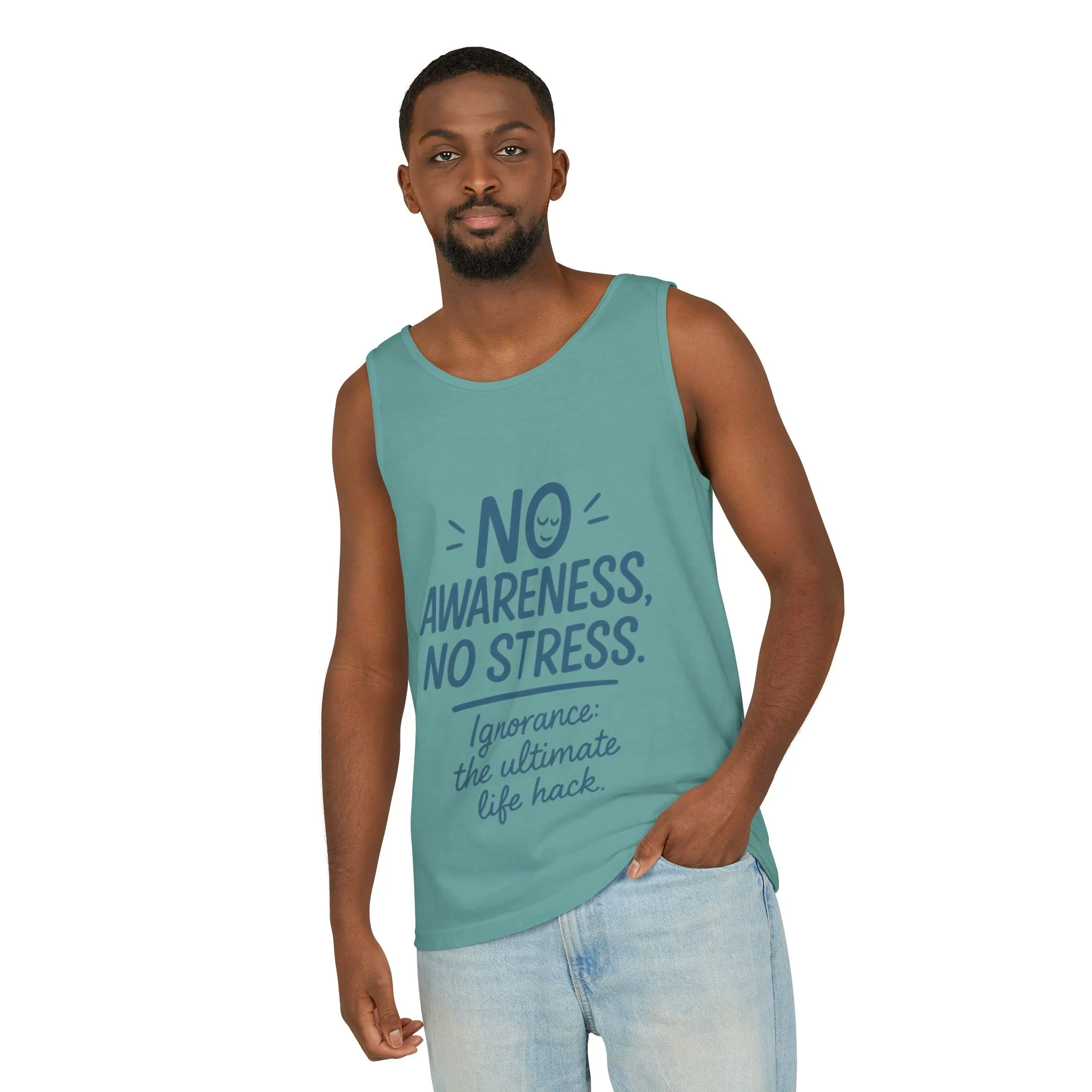 Mens No Awareness Tank Top, Funny No Stress Quote, Ignorance the Ultimate Life Hack, Workout Sleeveless Shirt, Mindfulness Fashion - Image 14
