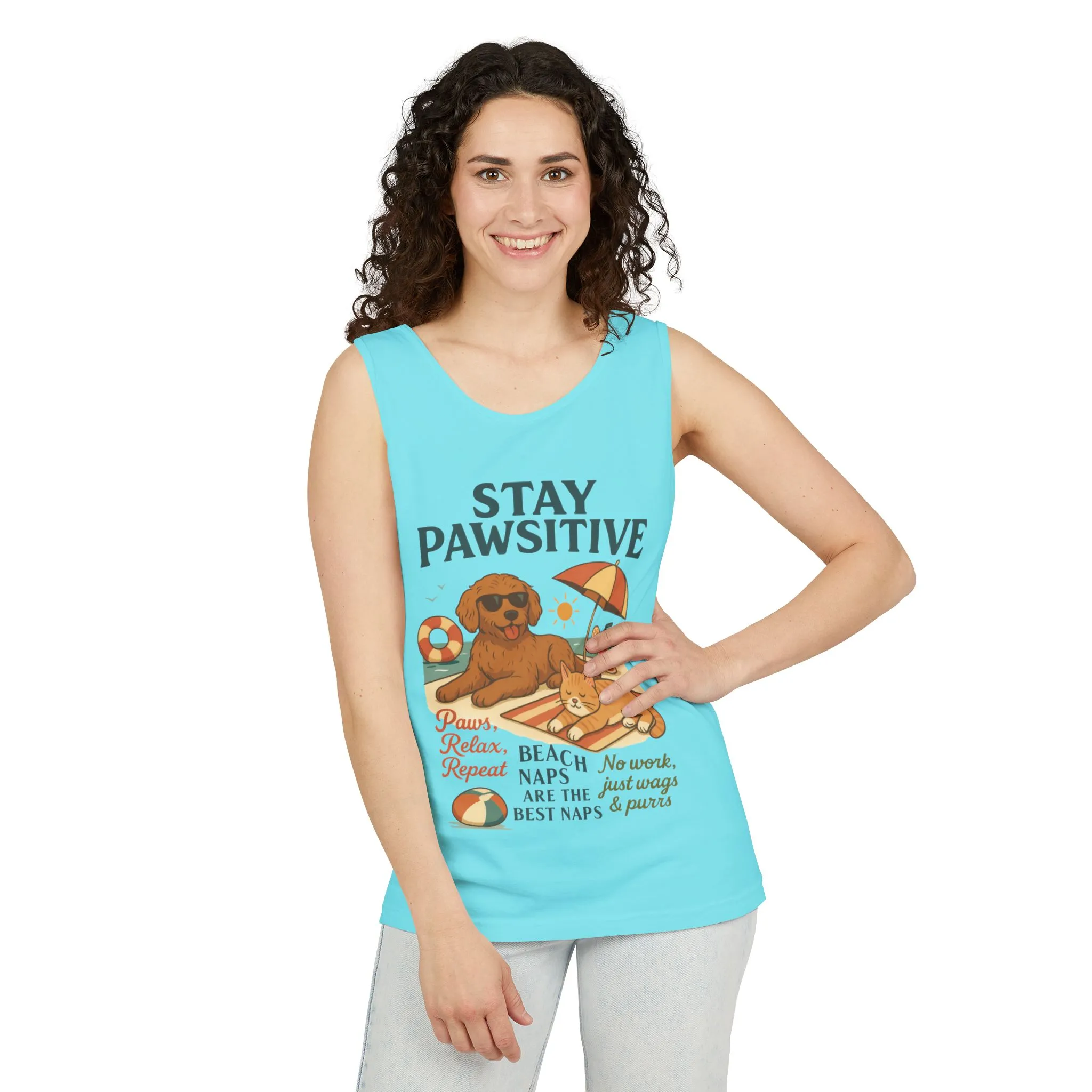 Stay Pawsitive Womens Tank, Cute Dog & Cat Beach Tee, Summer Pet Lover Tee, Animal Graphic Heavy Cotton Tee, Fun Pet Lovers Gift, Summer Top - Image 8