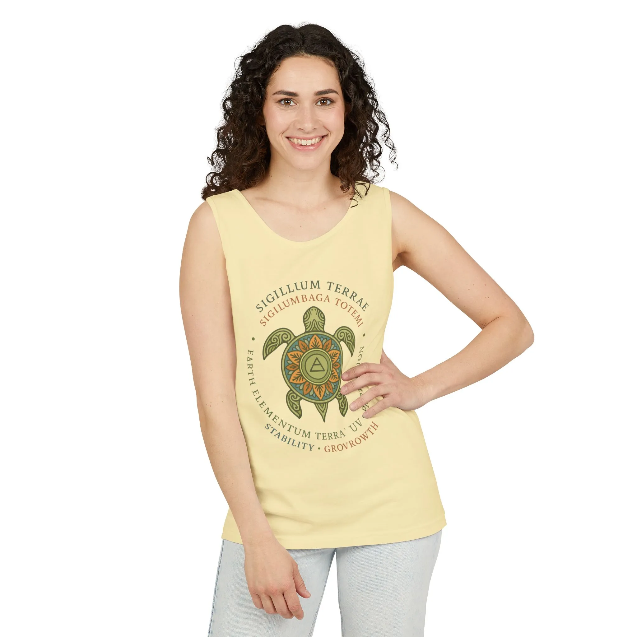 Earth Totem Turtle Womens Tank, Sigillum Terrae Symbol, Elemental Growth Tee, Nature-Inspired Tank Top with Protective Symbol, Beachwear - Image 2