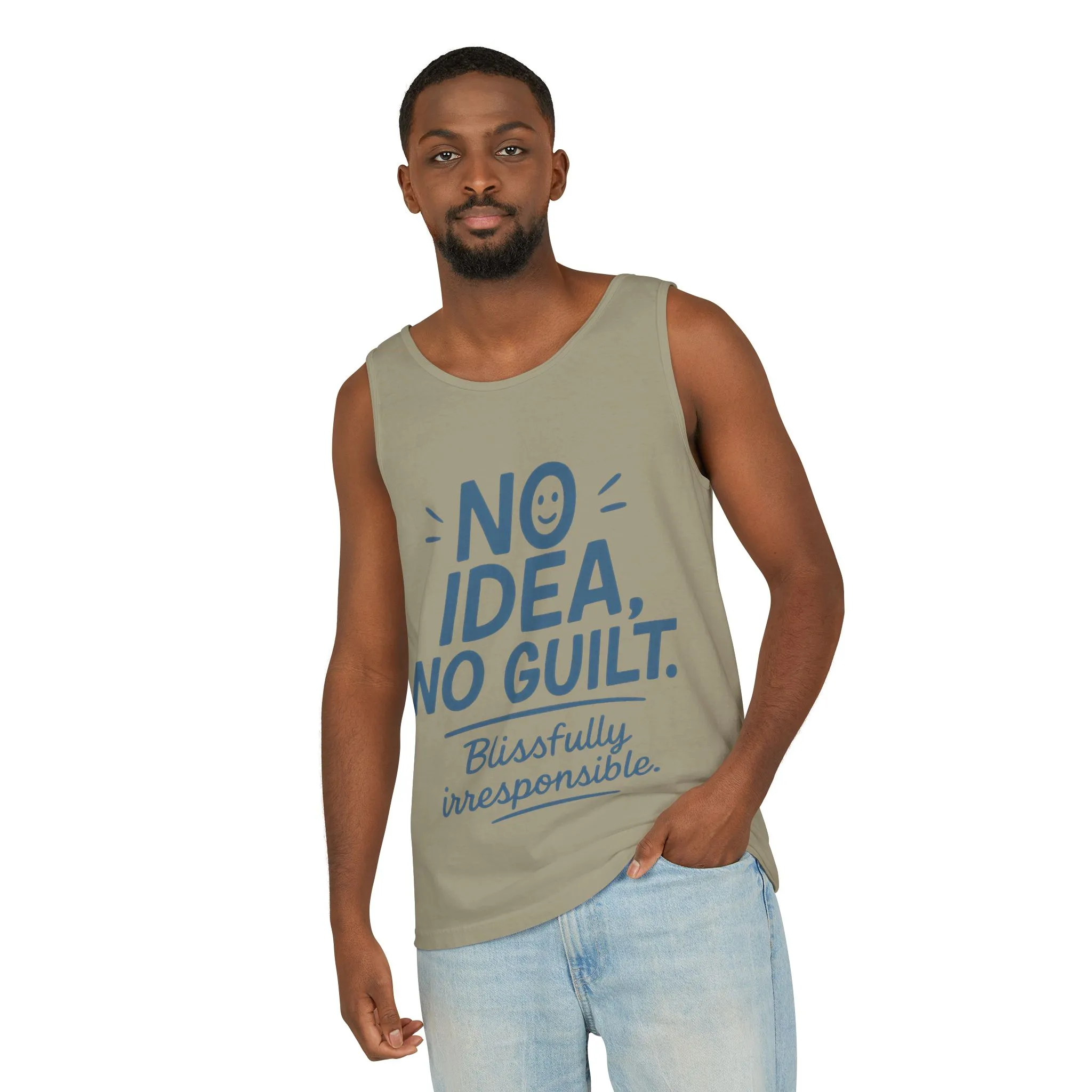 Mens Funny Tank Top, No Idea No Guilt Quote, Blissfully Irresponsible Gym Shirt, Casual Sleeveless Top, , Fun Party Shirt - Image 8