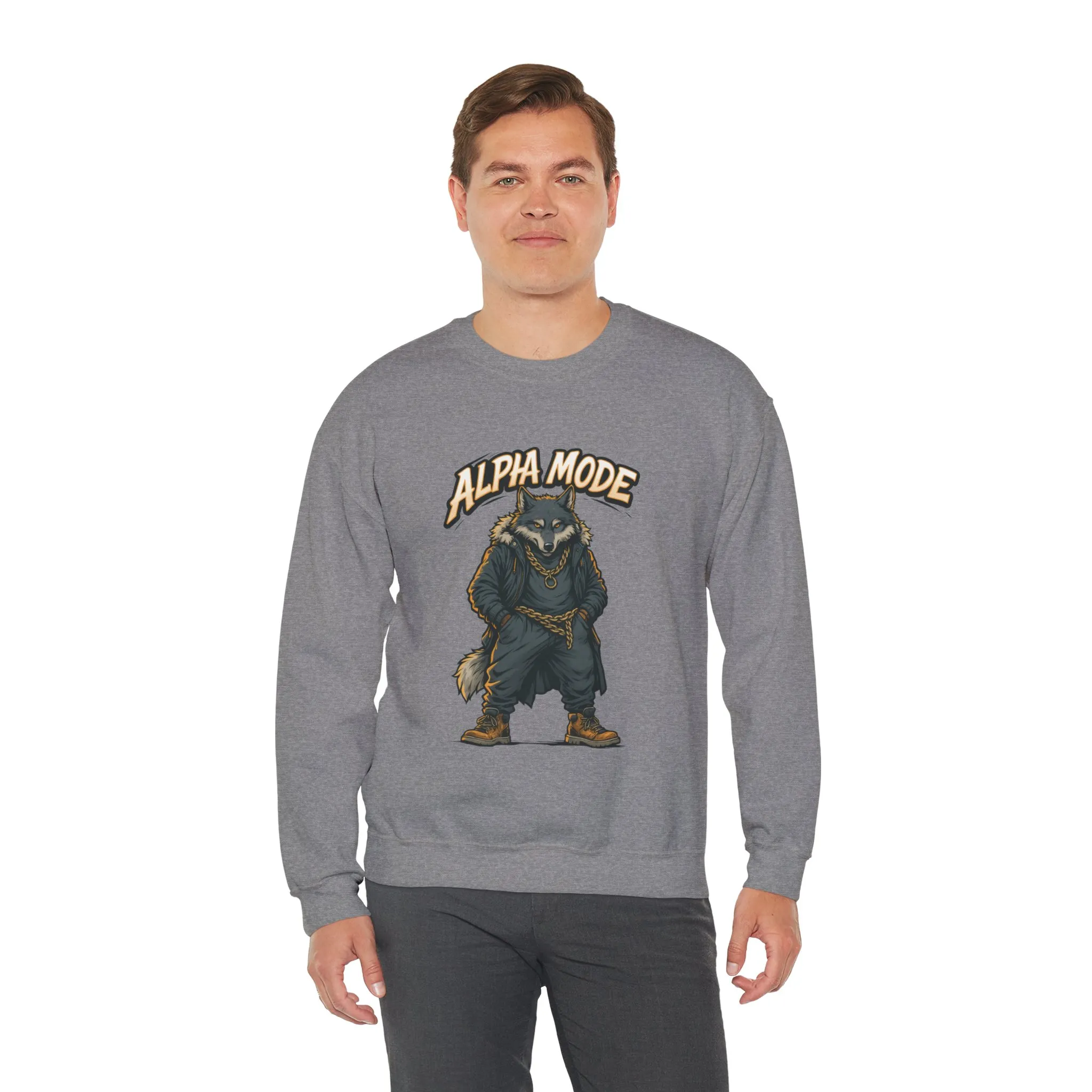 Alpha Mode Wolf Crewneck Sweatshirt, Mens Streetwear Pullover, Hip Hop Savage Wolf Sweater, Alpha Male Graphic Crewneck, Urban Wolf Gift - Image 3