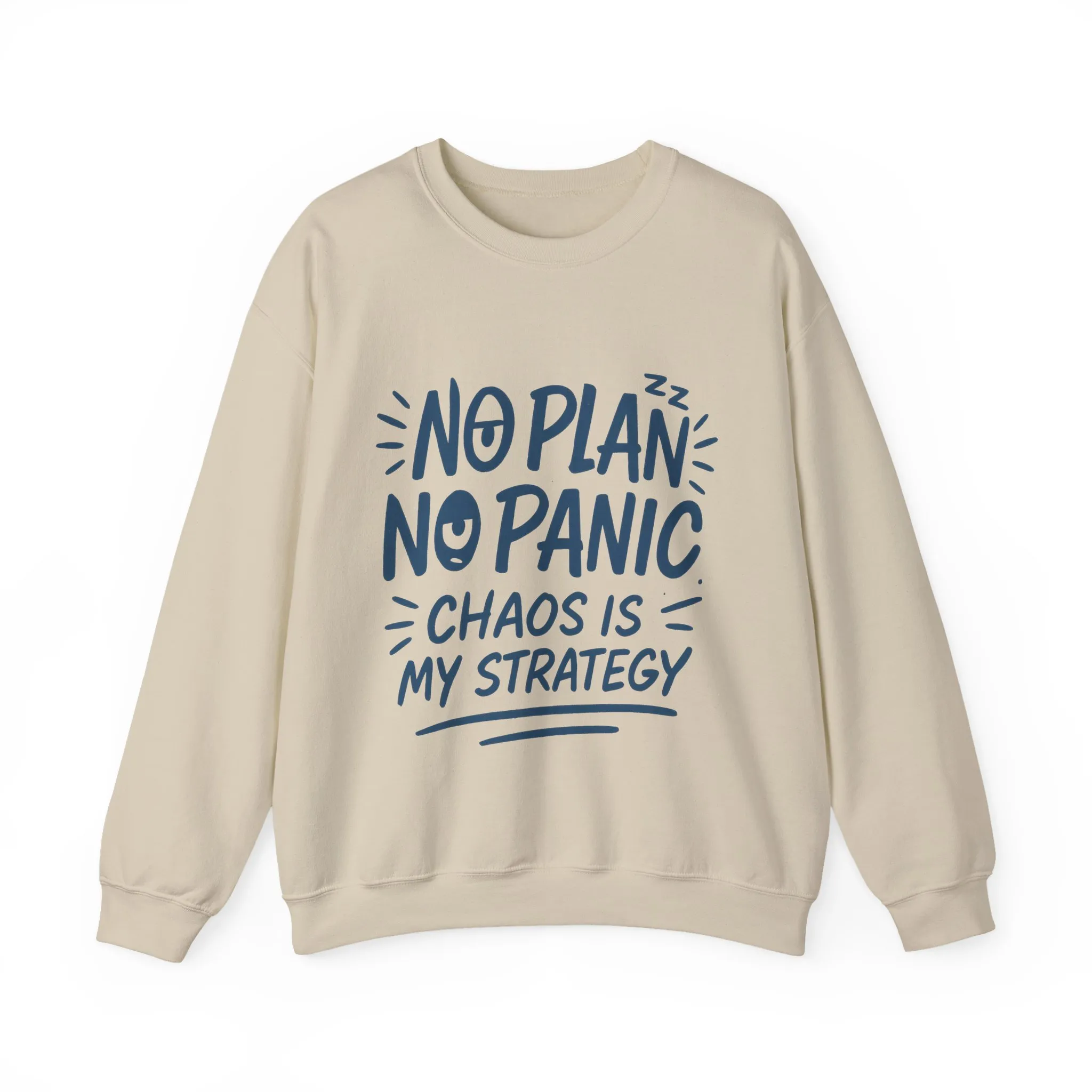 Funny Chaos Strategy Mens Sweatshirt, No Plan No Panic Quote, Cozy Relaxed Fit Pullover, Humorous Gift for Him, Unisex Style - Image 10