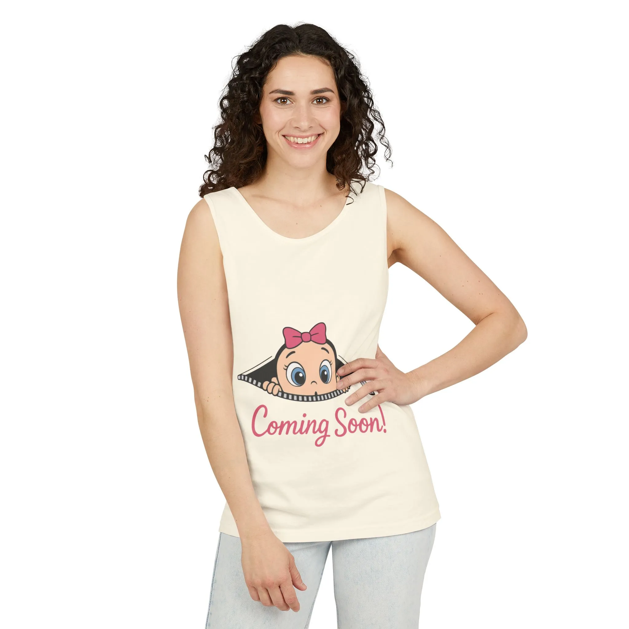 Coming Soon Maternity Tank Top, Cute Baby Girl Pregnancy Announcement Shirt, Expecting Mom Gift, Gender Reveal Tank, Baby Shower Gift - Image 6