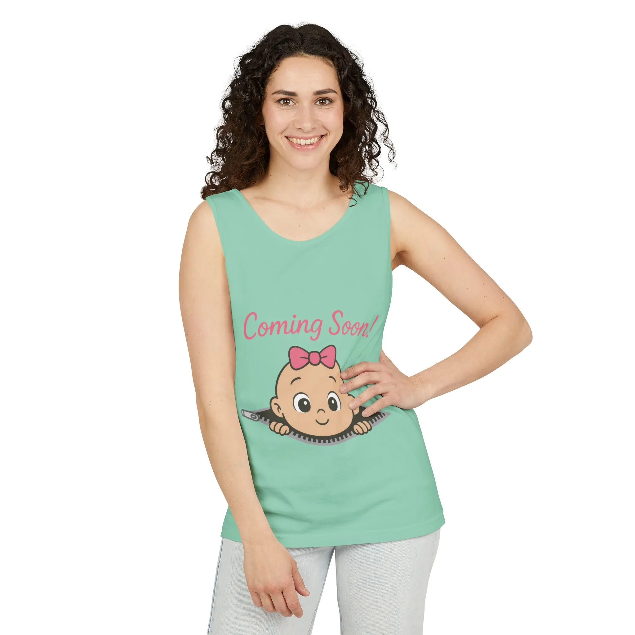 Coming Soon Maternity Tank Top, Cute Baby Girl Pregnancy Announcement Shirt, Expecting Mom Gift, Gender Reveal Tee, Baby Shower Gift - Image 8