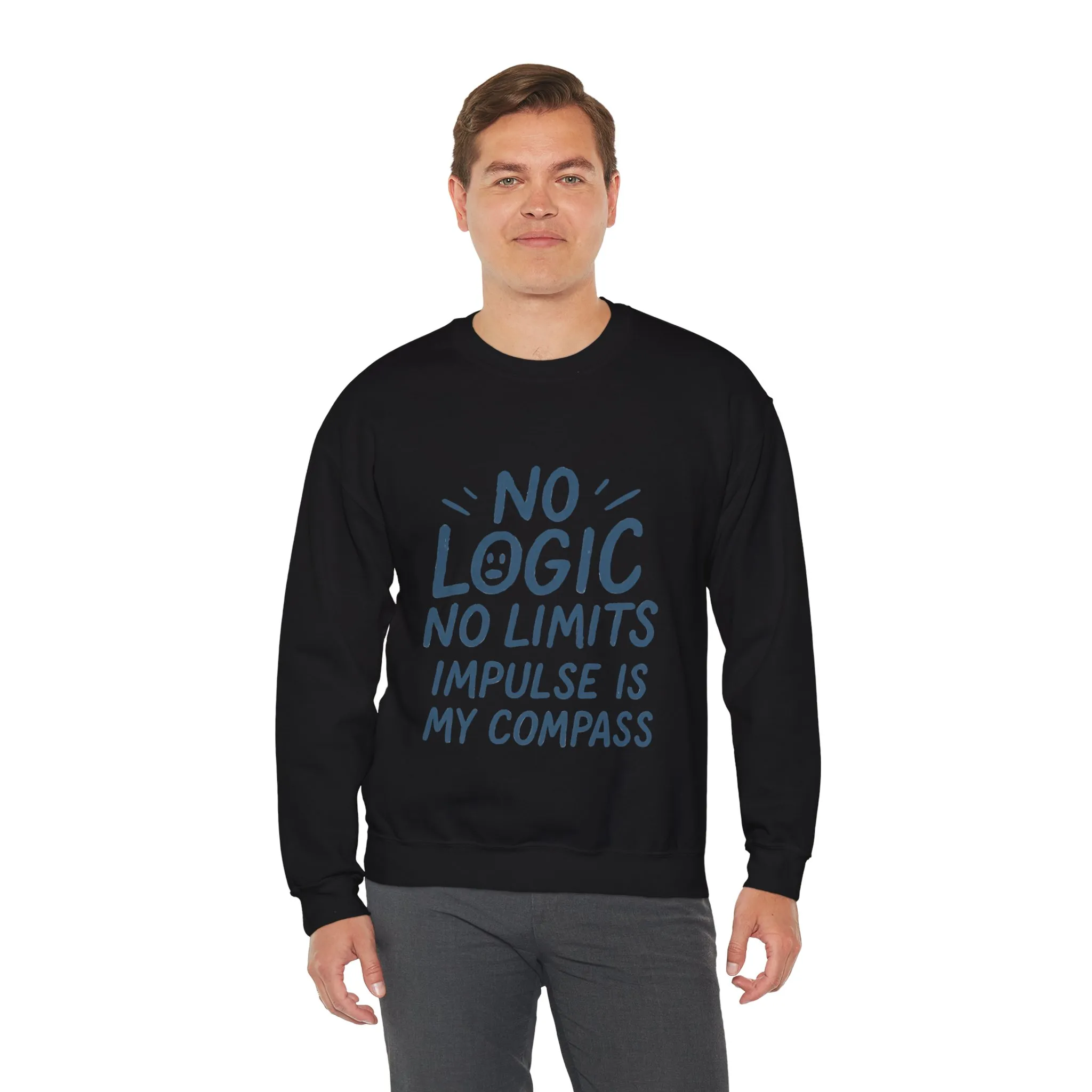 Mens Motivational Crewneck Sweatshirt,No Logic No Limits Quote, Casual Wear for Creatives, Cozy Relaxed Fit Pullover - Image 12