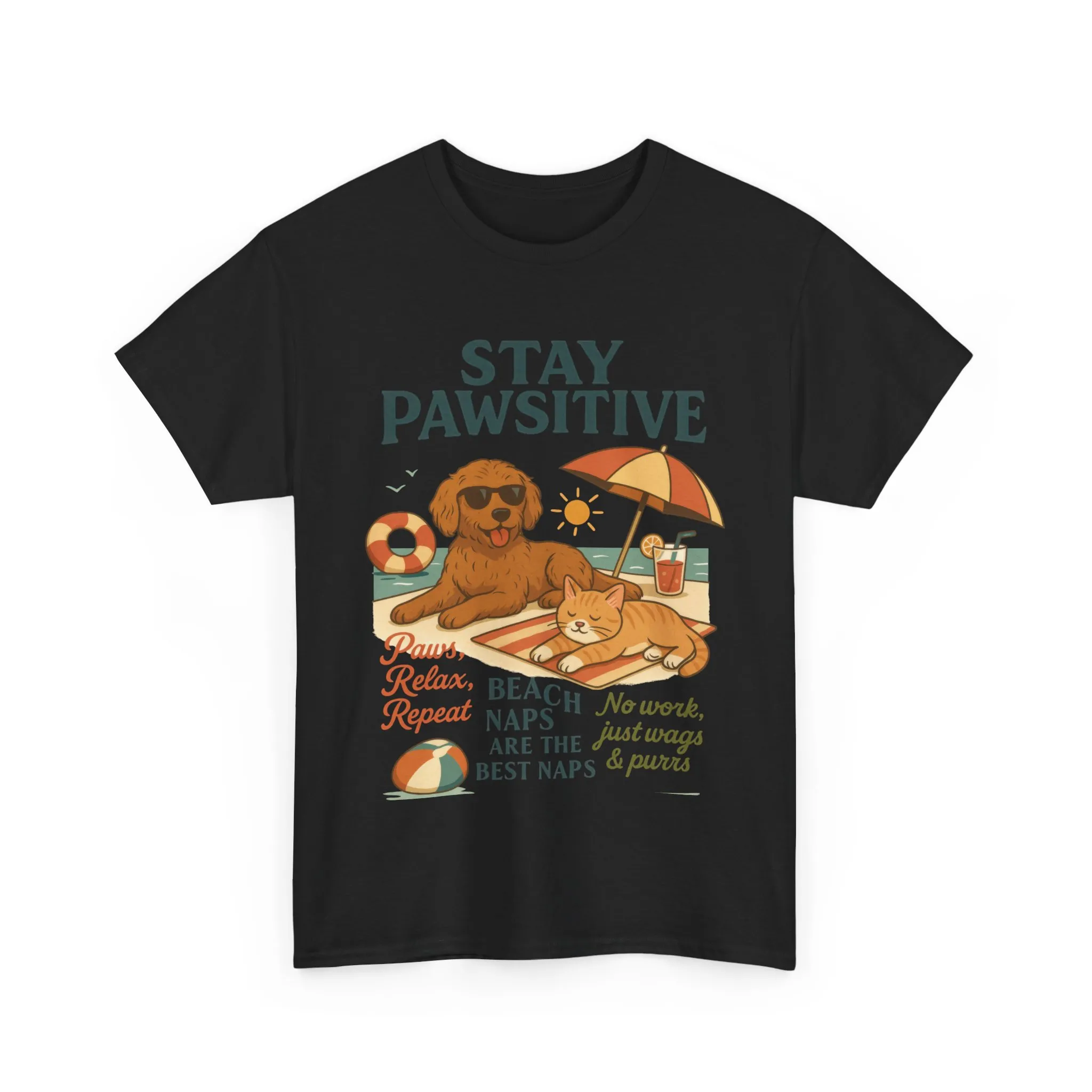 Stay Pawsitive Womens T-Shirt, Cute Dog & Cat Beach Shirt, Summer Pet Lover Tee, Animal Graphic Heavy Cotton Tee, Fun Pet Lovers Gift - Image 10