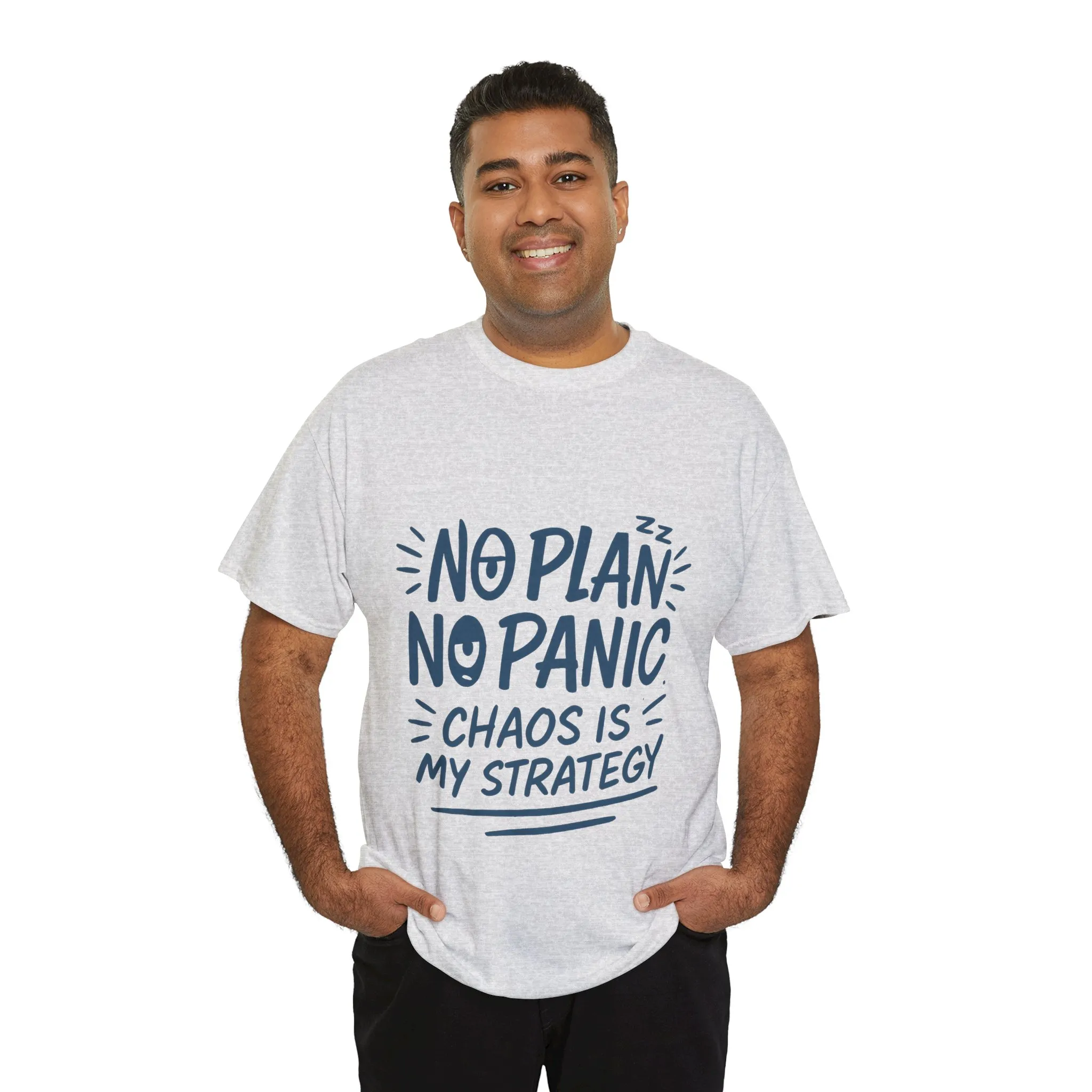 Funny Chaos Quote Mens T-Shirt, No Plan No Panic Humor Shirt, Casual Graphic Tee Gift for Him, Relaxed Fit - Image 6