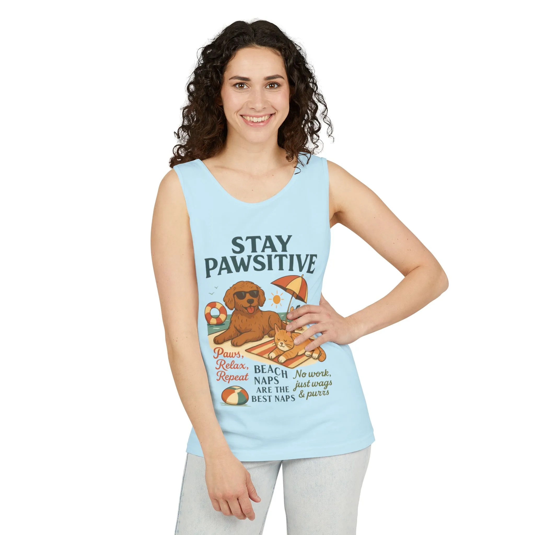 Stay Pawsitive Womens Tank, Cute Dog & Cat Beach Tee, Summer Pet Lover Tee, Animal Graphic Heavy Cotton Tee, Fun Pet Lovers Gift, Summer Top - Image 10