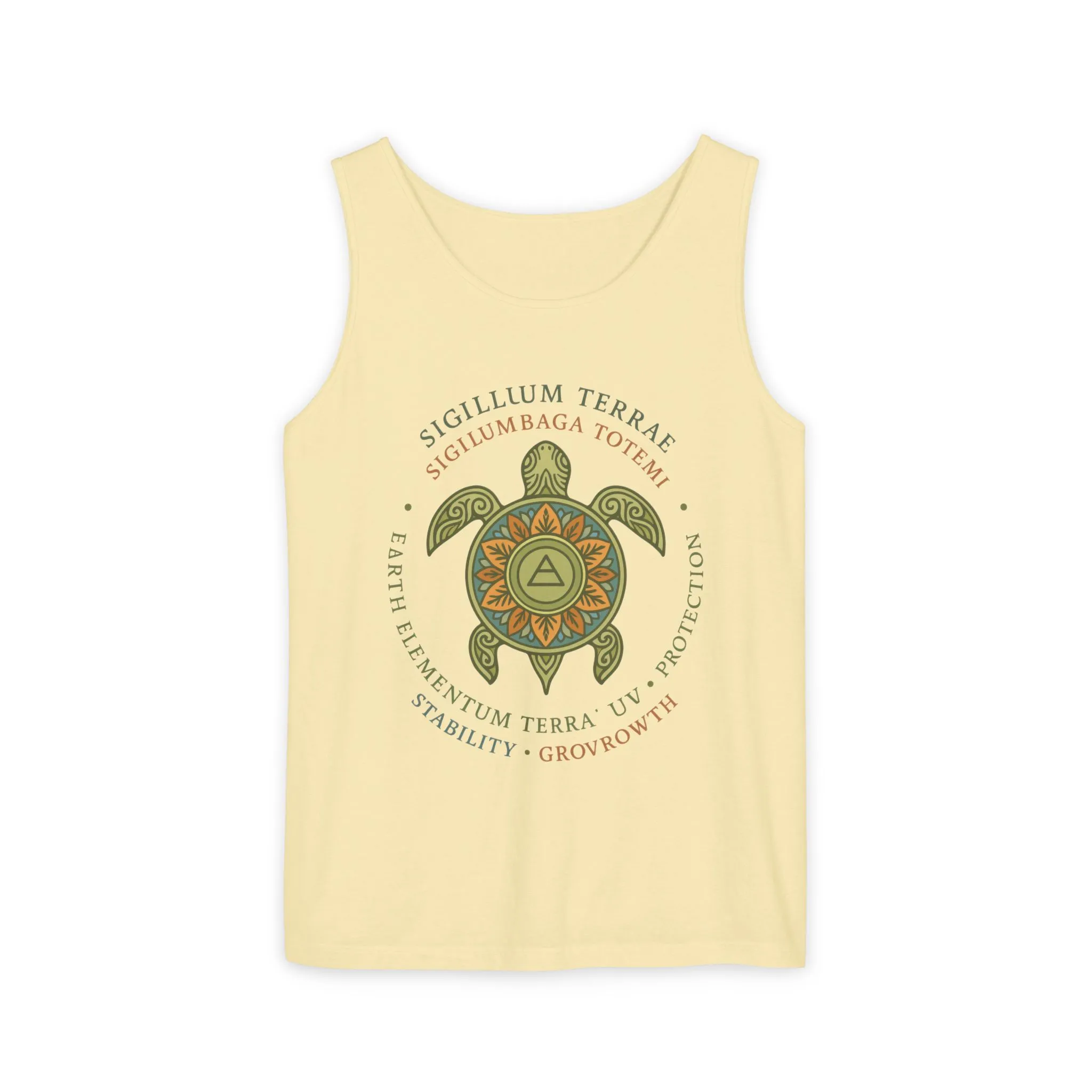 Earth Totem Turtle Womens Tank, Sigillum Terrae Symbol, Elemental Growth Tee, Nature-Inspired Tank Top with Protective Symbol, Beachwear