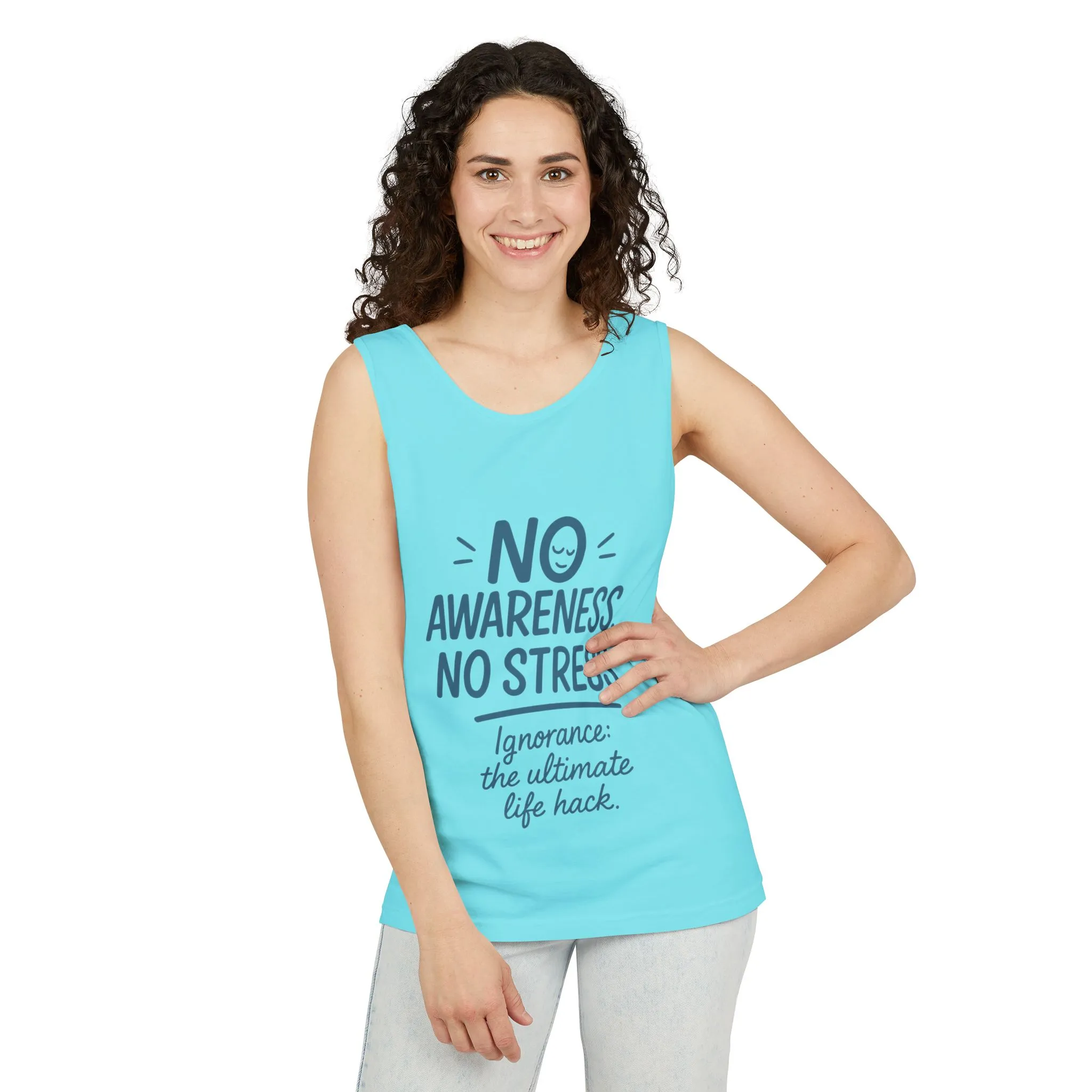 Womens No Awareness Racerback Tank Top, Funny No Stress Quote, Ignorance Life Hack, Workout Sleeveless Shirt, Motivational Shirt, Yoga - Image 24