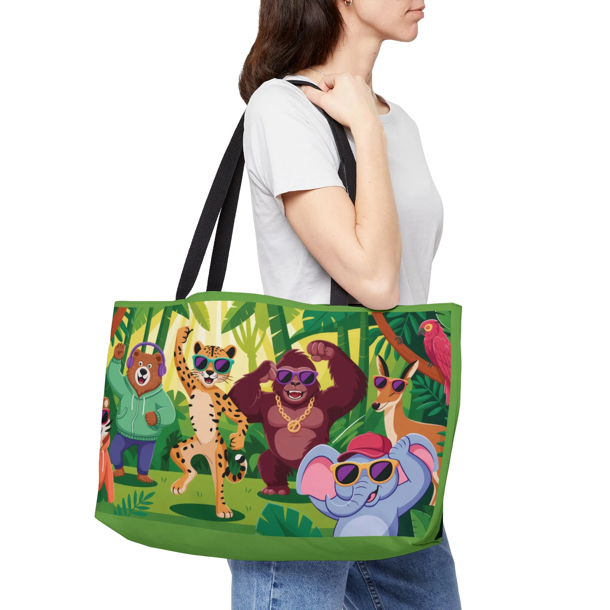 Colorful Jungle Animals Weekender Bag, Cute Cartoon Beach Tote, Large Travel Bag with Fun Party Animals, Kids Gift, Gym, Eco-Friendly Bag - Image 5