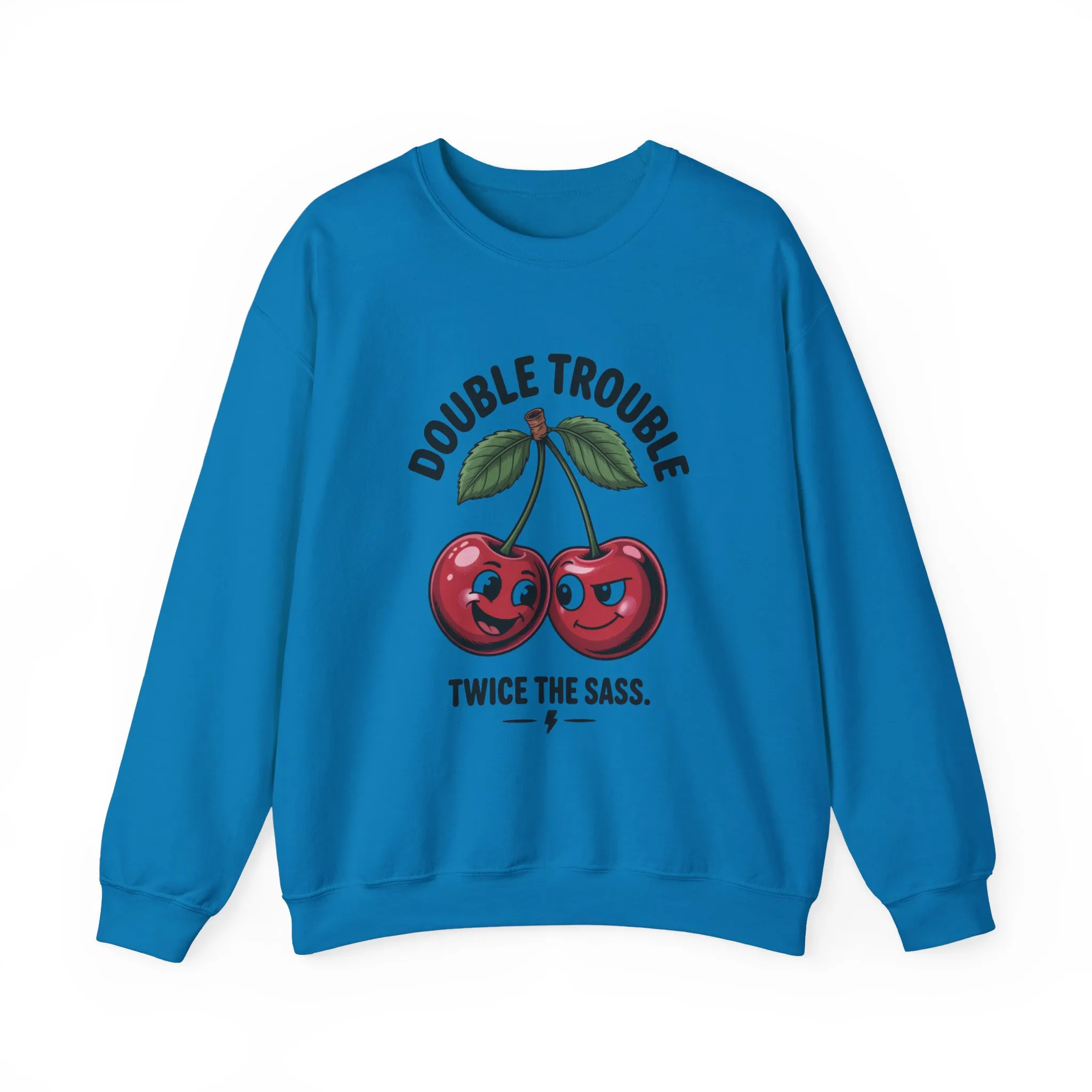 Double Trouble Cherry Sweatshirt, Cute Funny Womens Pullover, Twice The Sass Fruit Graphic Sweater, Playful Red Cherry Crewneck - Image 19