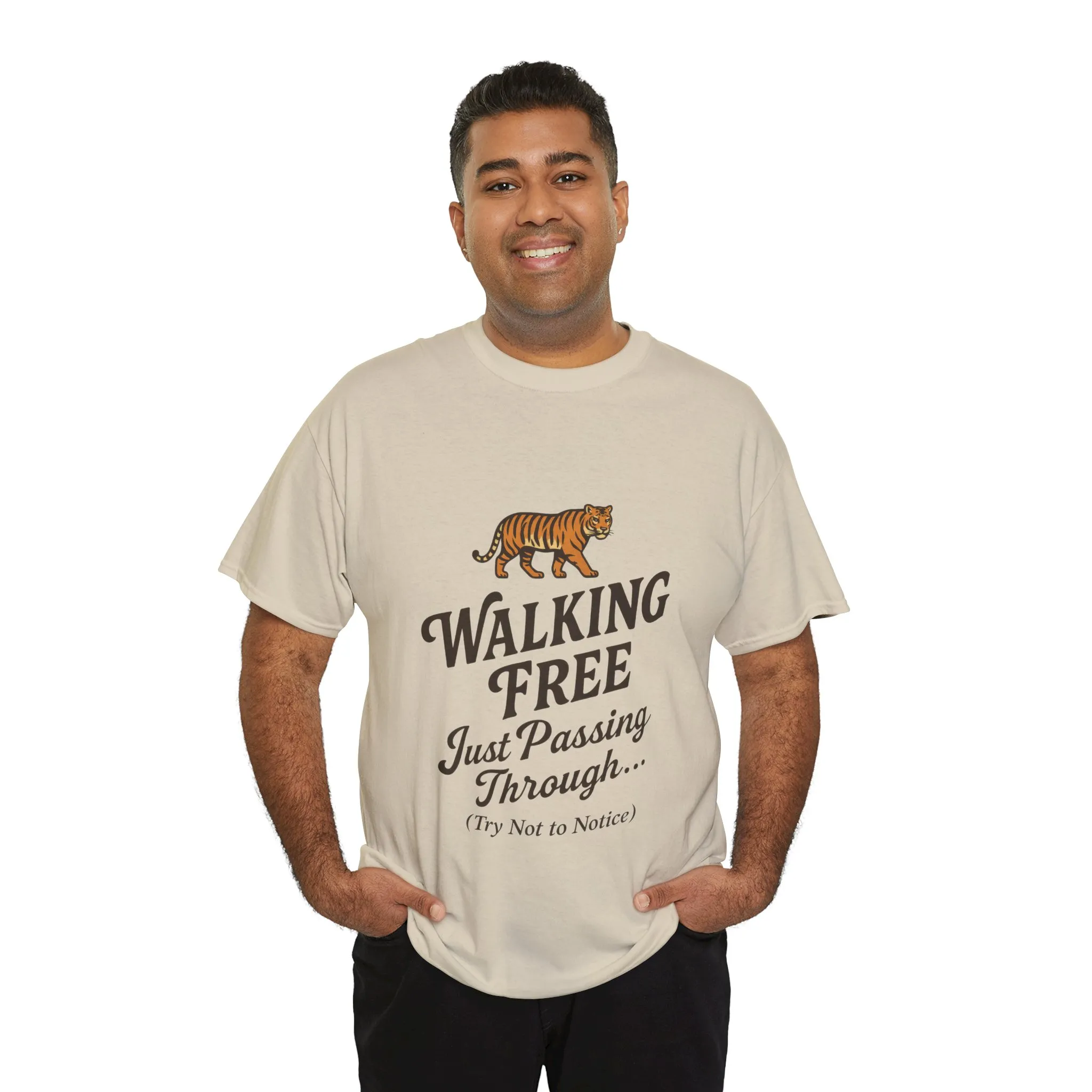 Walking Free Tiger Shirt for Men - Just Passing Through Funny Graphic Tee - Wild Animal Casual Top, Gift Nature Lovers - Image 9