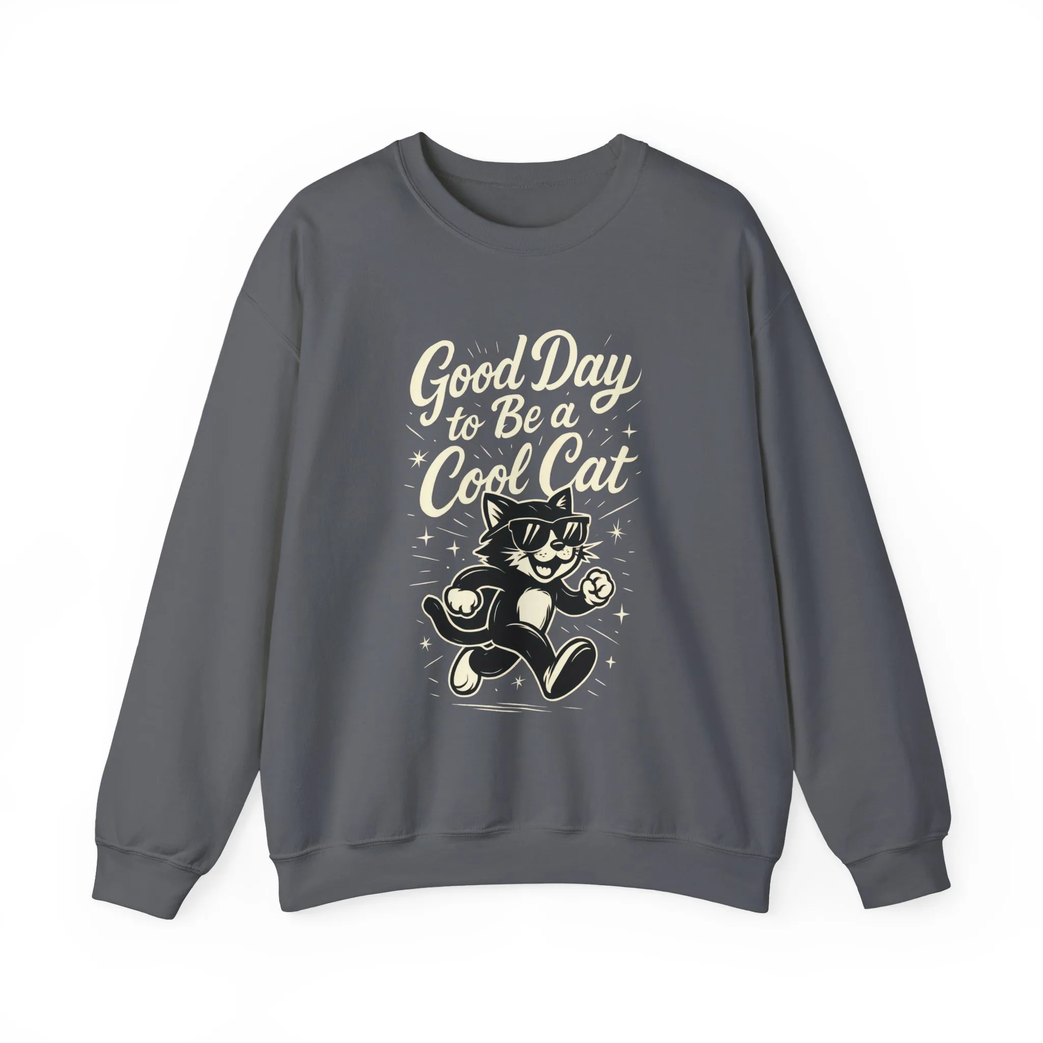 Funny Cool Cat Womens Crewneck Sweatshirt - Good Day to Be a Cool Cat Retro Kitty Pullover - Cute Cat Lover Sweater - Image 10