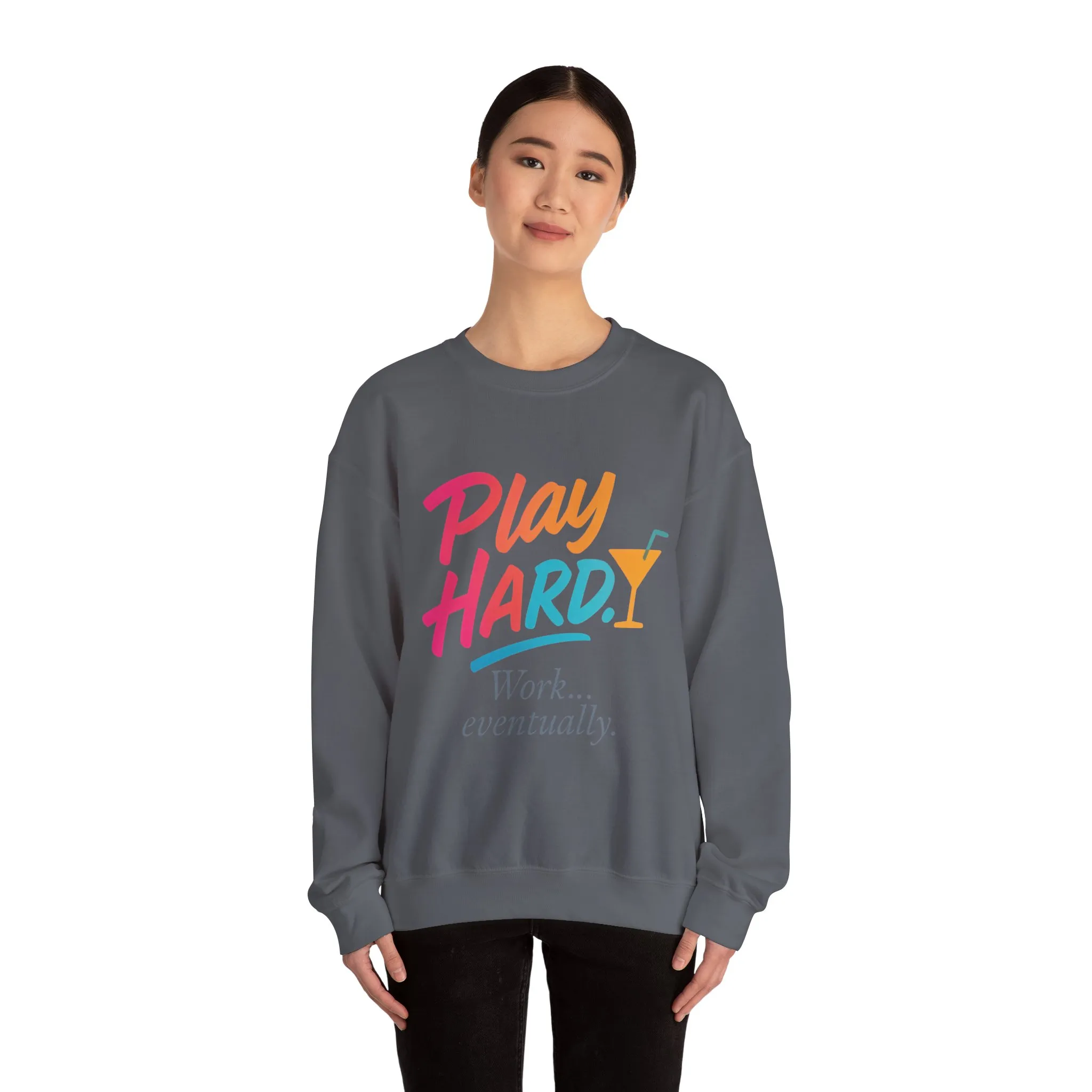 Play Hard Work Eventually Sweatshirt, Funny Cocktail Graphic Tee, Womens Party Sweatshirt, Relaxed Vacation Top, Cozy Style - Image 11