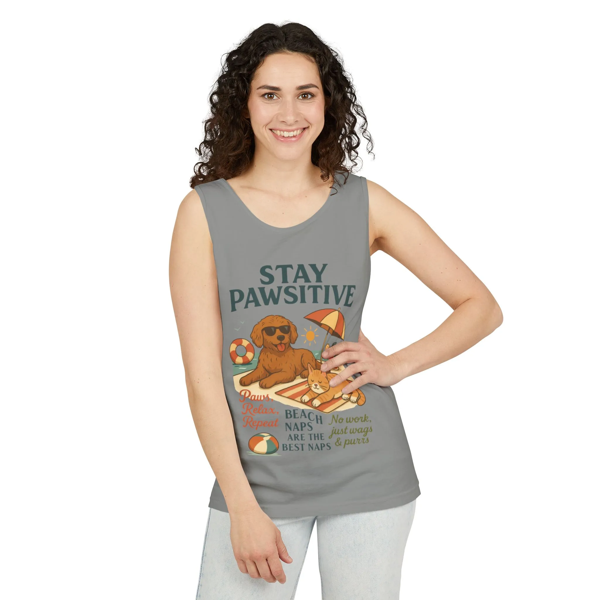 Stay Pawsitive Womens Tank, Cute Dog & Cat Beach Tee, Summer Pet Lover Tee, Animal Graphic Heavy Cotton Tee, Fun Pet Lovers Gift, Summer Top - Image 14