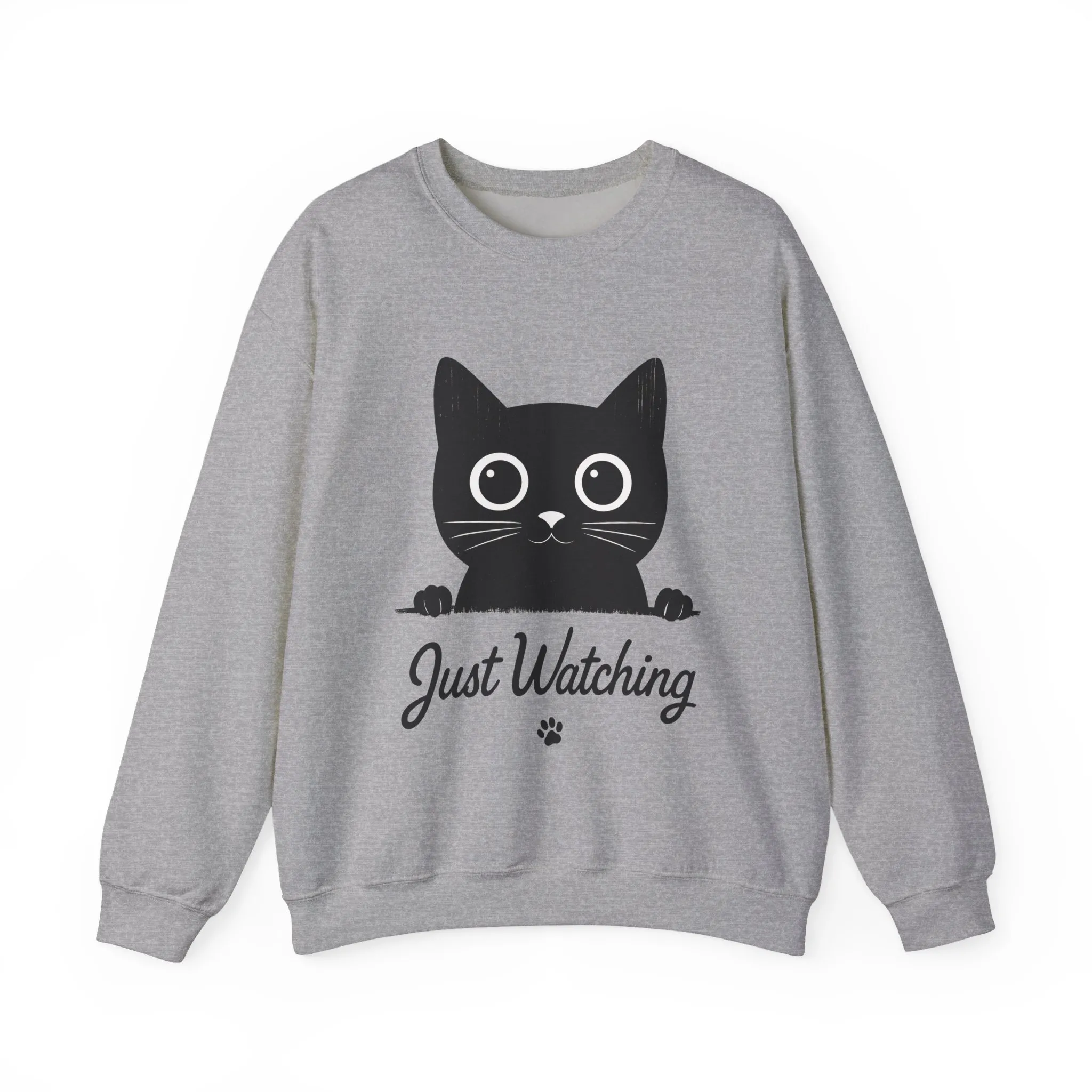 Funny Black Cat Womens Crewneck Sweatshirt - Just Watching Minimalist Kitty Pullover - Cozy Cat Lover Gift, Pet Owner Apparel - Image 4