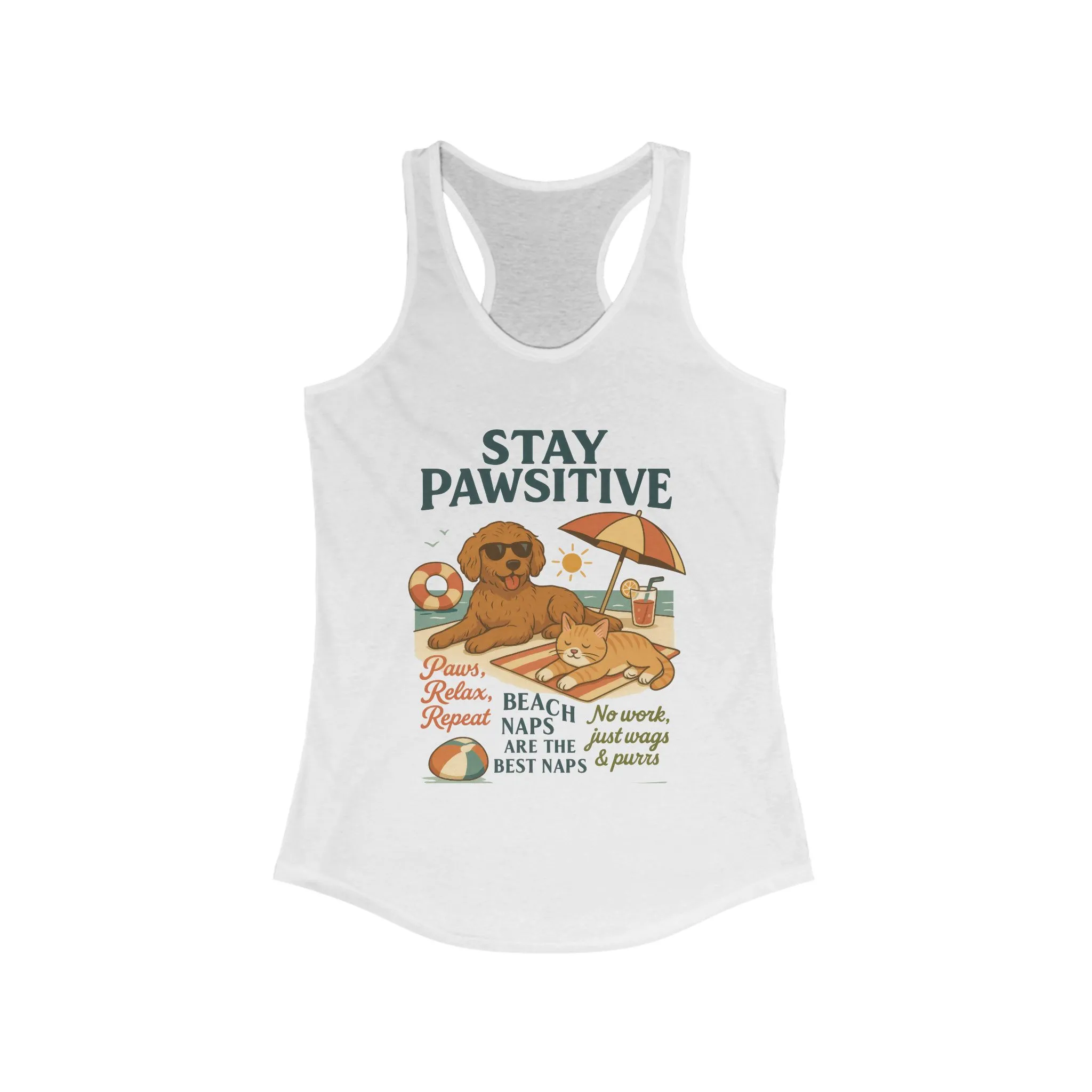 Stay Pawsitive Womens Tank, Cute Dog & Cat Beach Tee, Summer Pet Lover Tee, Animal Graphic Heavy Cotton Tee, Fun Pet Lovers Gift - Image 3