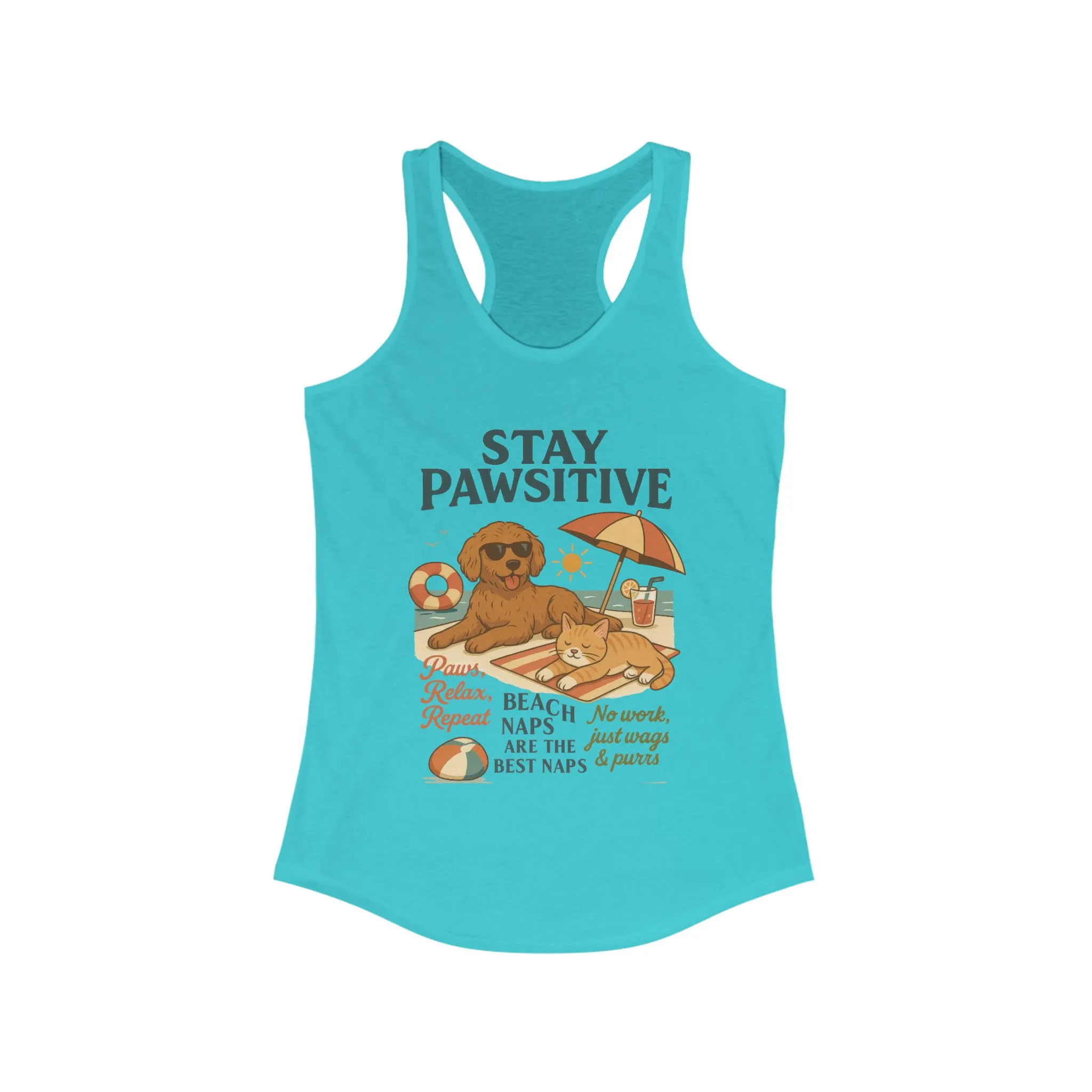 Stay Pawsitive Womens Tank, Cute Dog & Cat Beach Tee, Summer Pet Lover Tee, Animal Graphic Heavy Cotton Tee, Fun Pet Lovers Gift