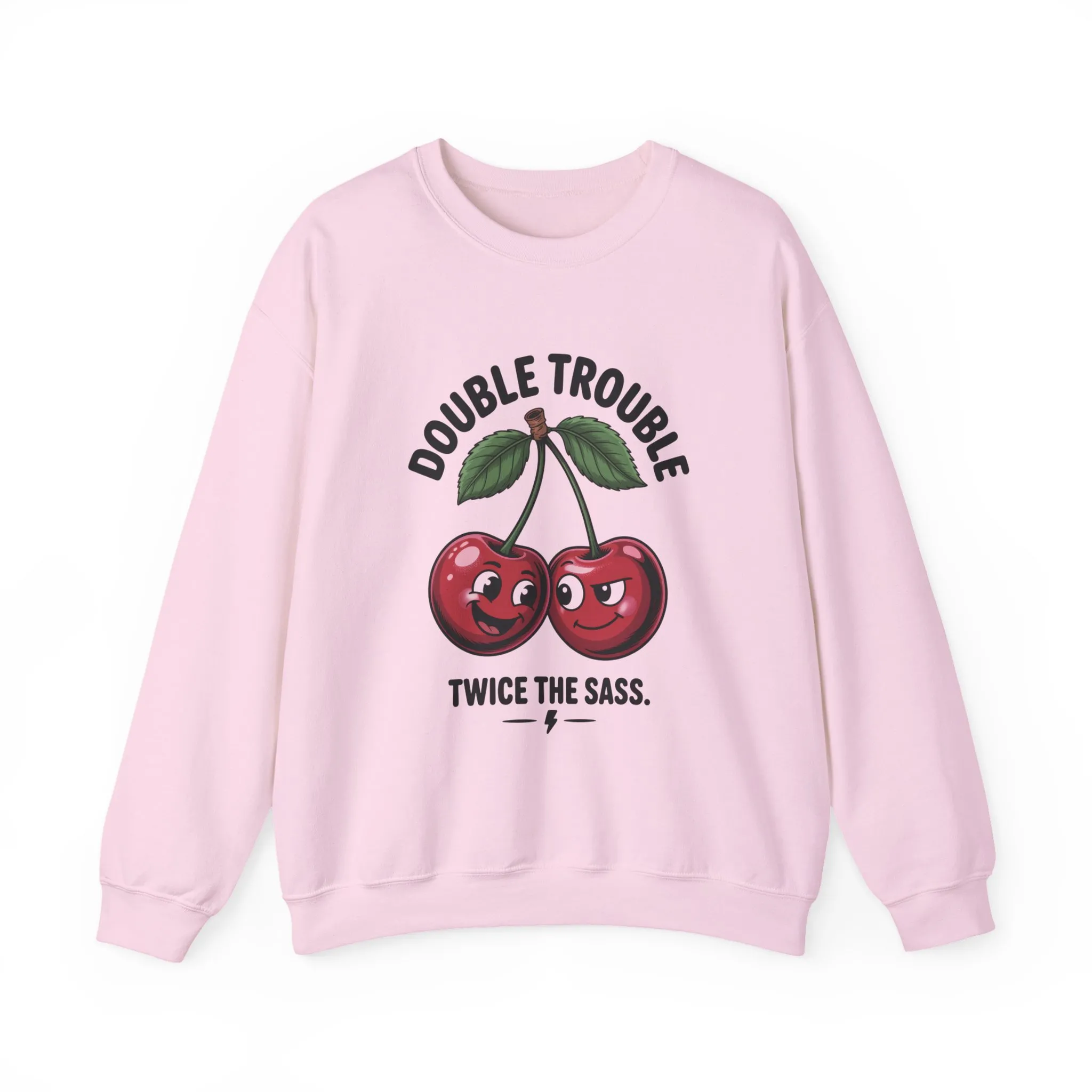 Double Trouble Cherry Sweatshirt, Cute Funny Womens Pullover, Twice The Sass Fruit Graphic Sweater, Playful Red Cherry Crewneck - Image 22