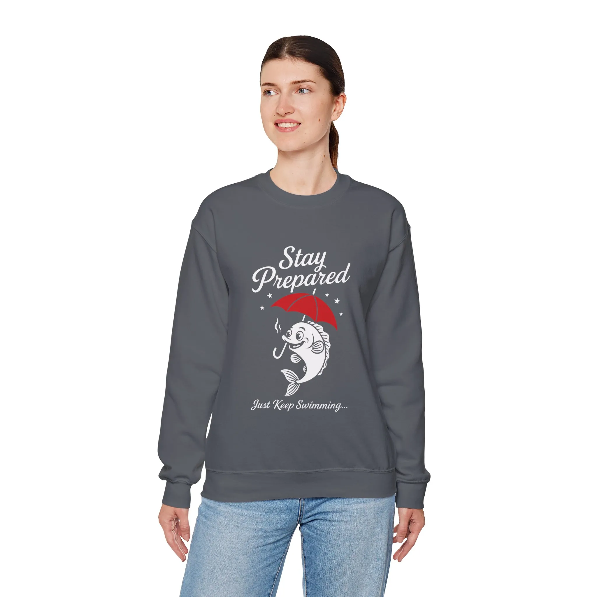 Funny Fish Womens Crewneck Sweatshirt - Stay Prepared Just Keep Swimming Nautical Pullover - Cozy Positive Gift, Fishing Humor - Image 12