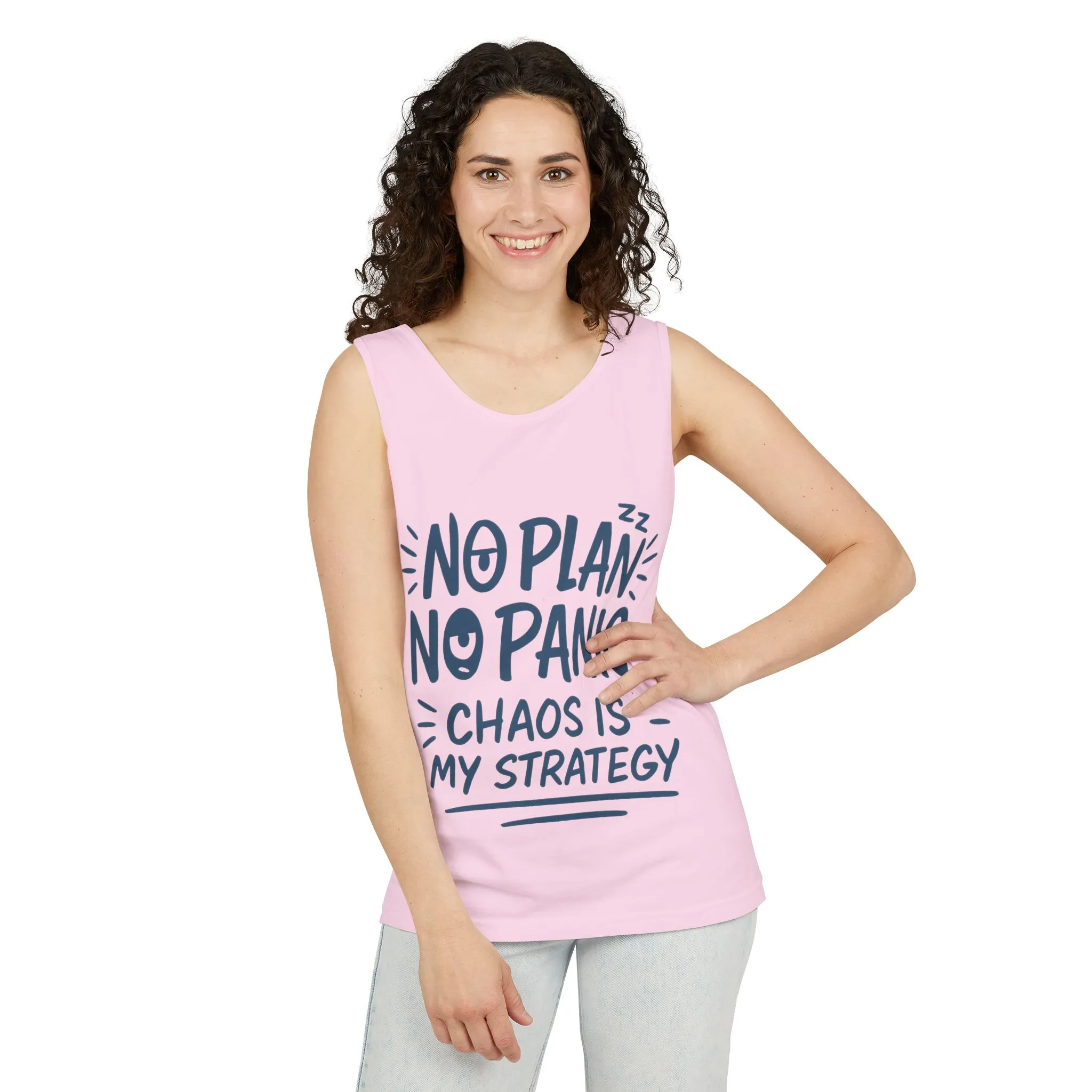 Funny Women's Tank, Chaos Strategy T-Shirt, No Plan No Panic Quote Shirt, Cute Tee for Women, Humorous Gift Idea, Casual Relaxed Fit Top - Image 18