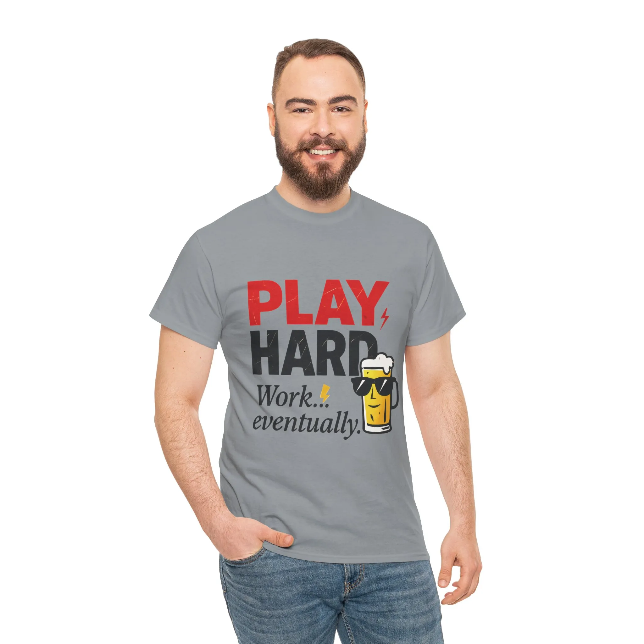 Play Hard Mens Heavy Cotton Tee, Perfect for Beer Lovers, Casual Hangouts, Parties, Gifts, and Relaxed Days - Image 35