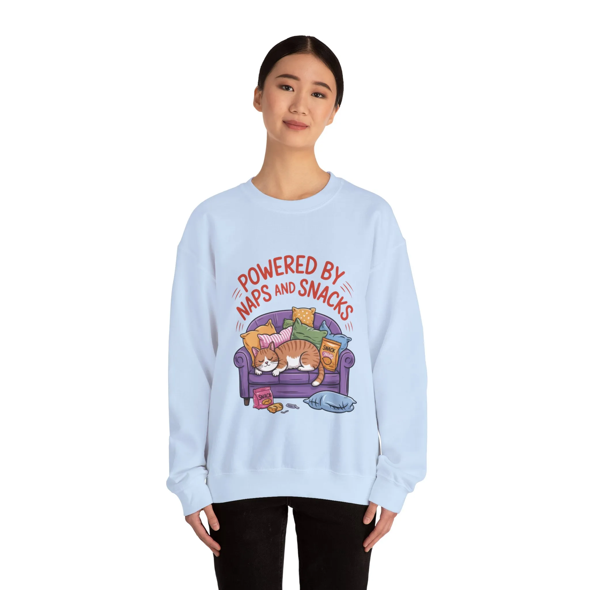 Powered by Naps and Snacks Sweatshirt, Cozy Lounge Crewneck, Gifts for Cat Lovers, Funny Cat Sweatshirt, Casual Everyday Wear - Image 14