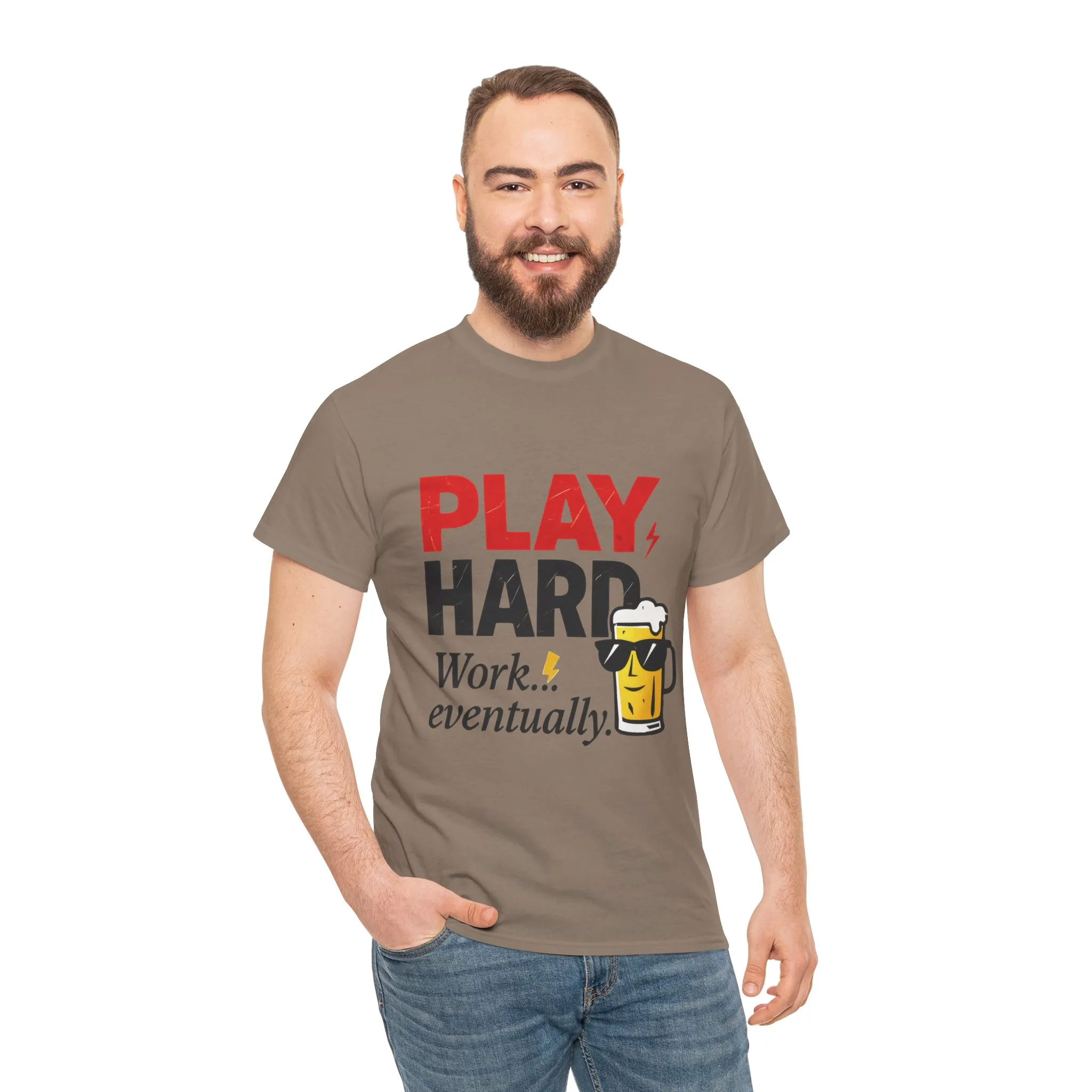 Play Hard Mens Heavy Cotton Tee, Perfect for Beer Lovers, Casual Hangouts, Parties, Gifts, and Relaxed Days - Image 32