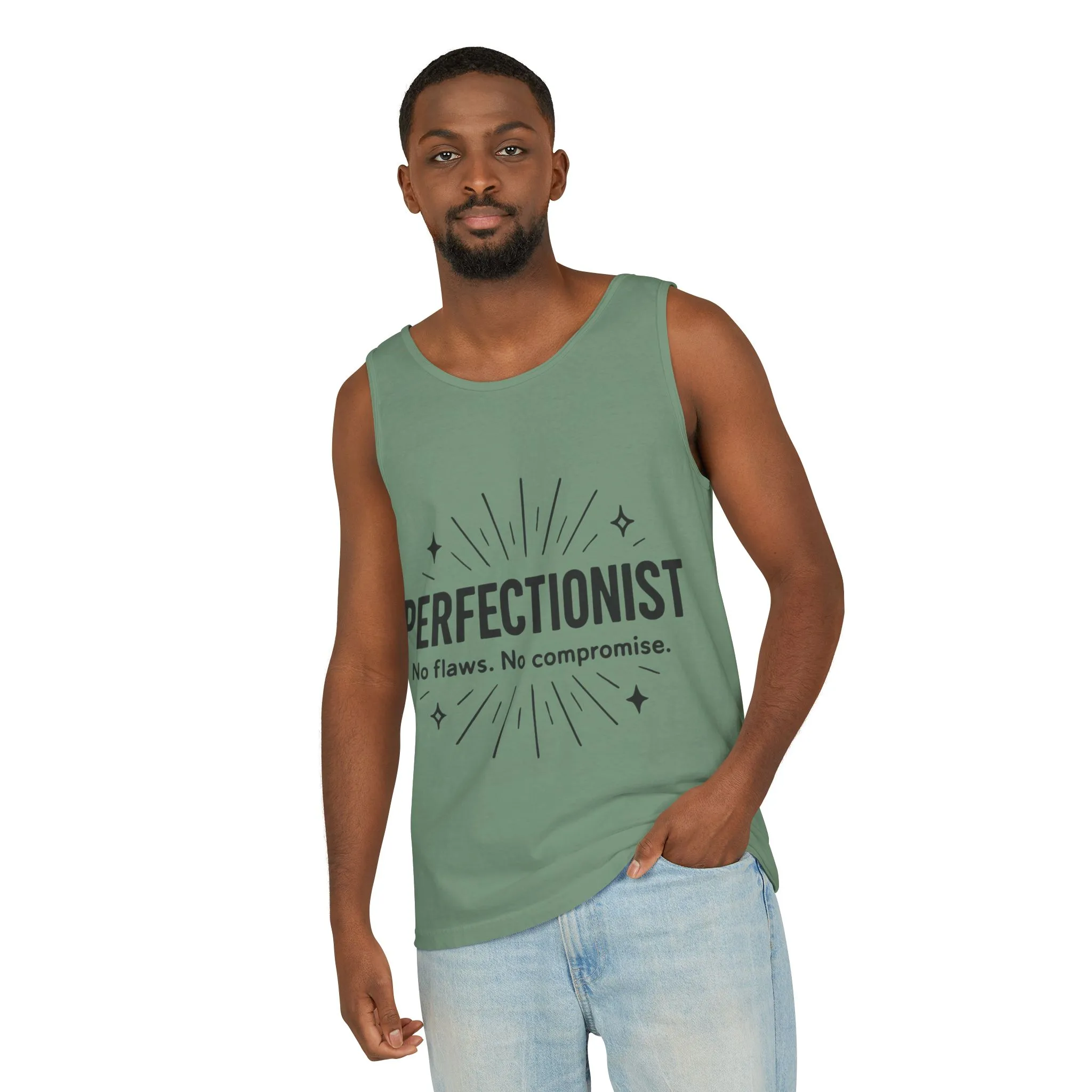 Mens Perfectionist Tank Top, No Flaws No Compromise, Minimal Bold Graphic Tee, Gift for OCD, Clean Freak, or Detail-Oriented Men - Image 26