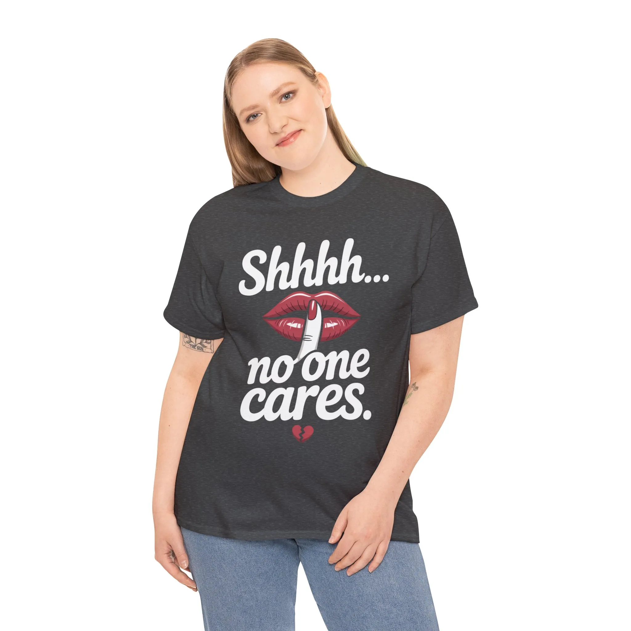 Shhh No One Cares Shirt, Sassy Funny Graphic Tee for Women, Sarcastic Lips Tank Top, Bold Attitude T-Shirt, Tee with Bold Statement Design - Image 5