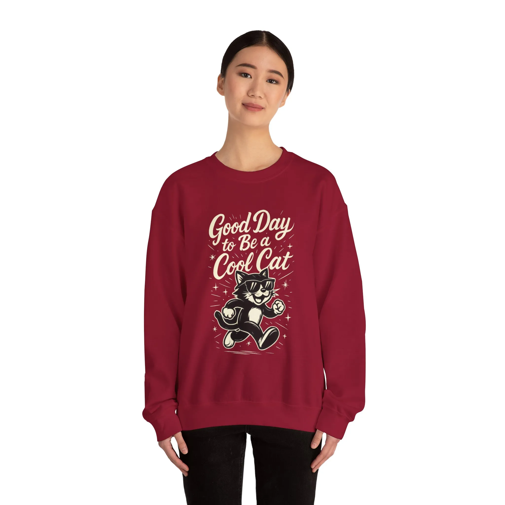 Funny Cool Cat Womens Crewneck Sweatshirt - Good Day to Be a Cool Cat Retro Kitty Pullover - Cute Cat Lover Sweater - Image 26