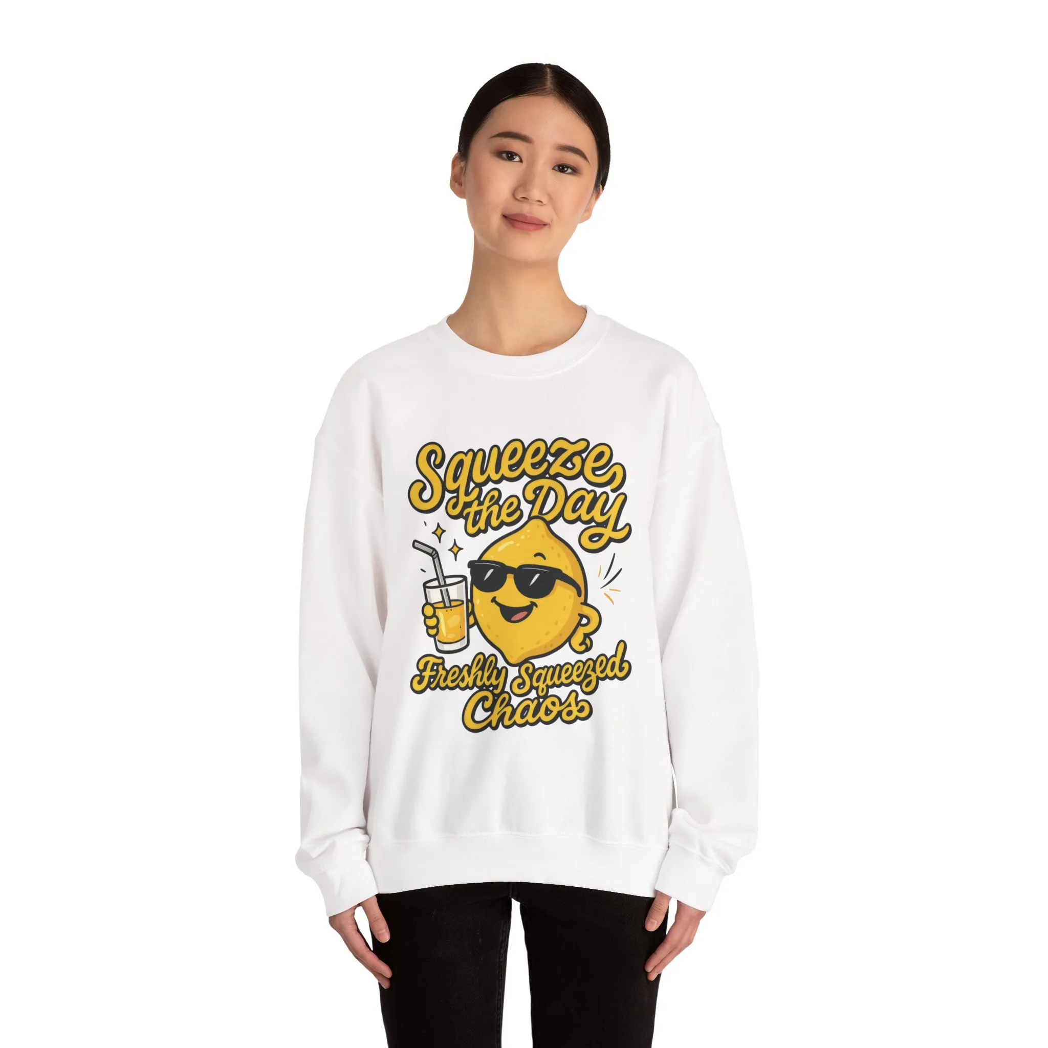 Funny Lemon Womens Sweatshirt - Squeeze The Day Freshly Squeezed Chaos Cozy Pullover - Citrus Positive Crewneck Sweatshirt, Cheerful Fashion - Image 5