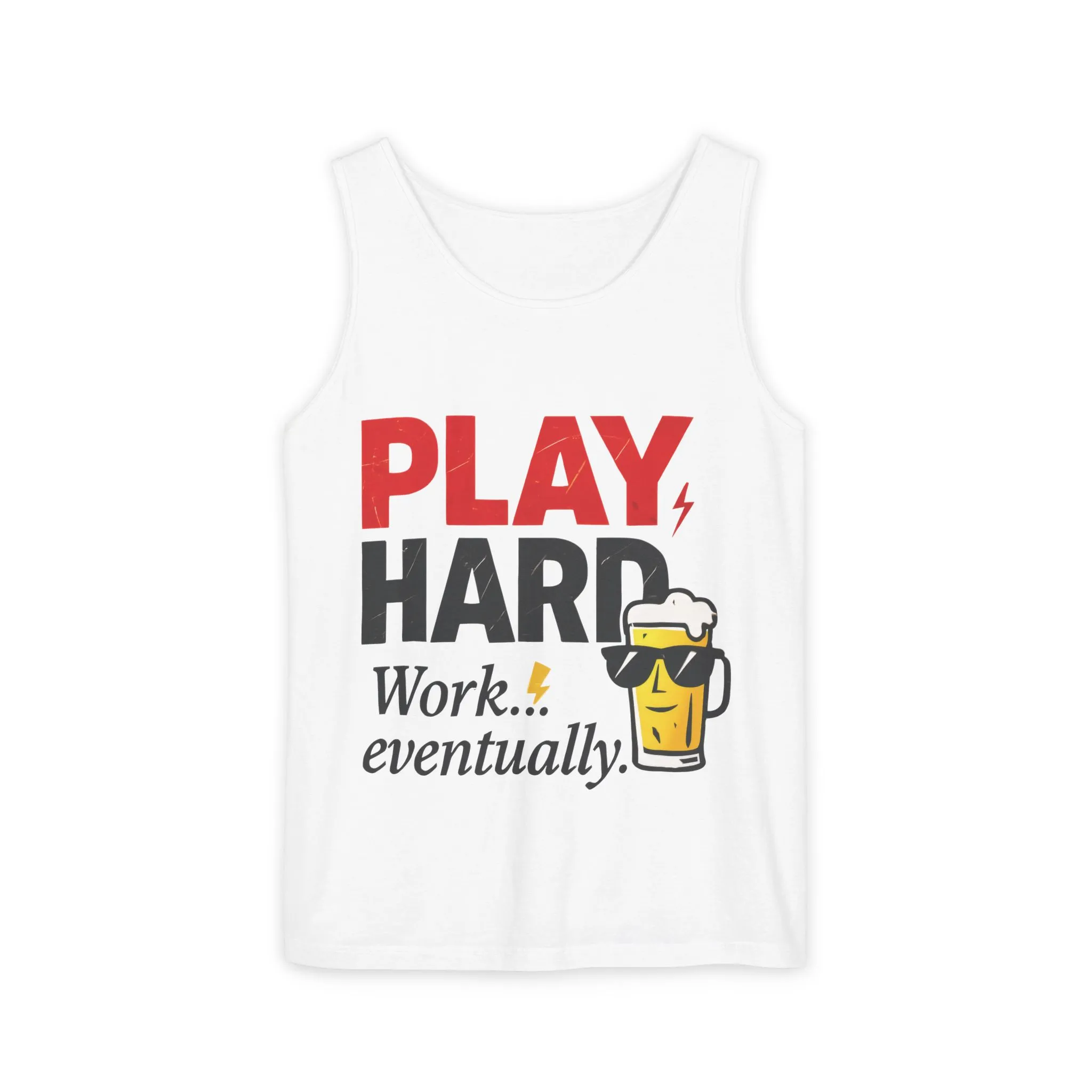 Casual Tank Top with Play Hard Print, Fun Summer Apparel, Gift for Dad or Friends, Beach Wear, Workout Top, Party Attire - Image 4
