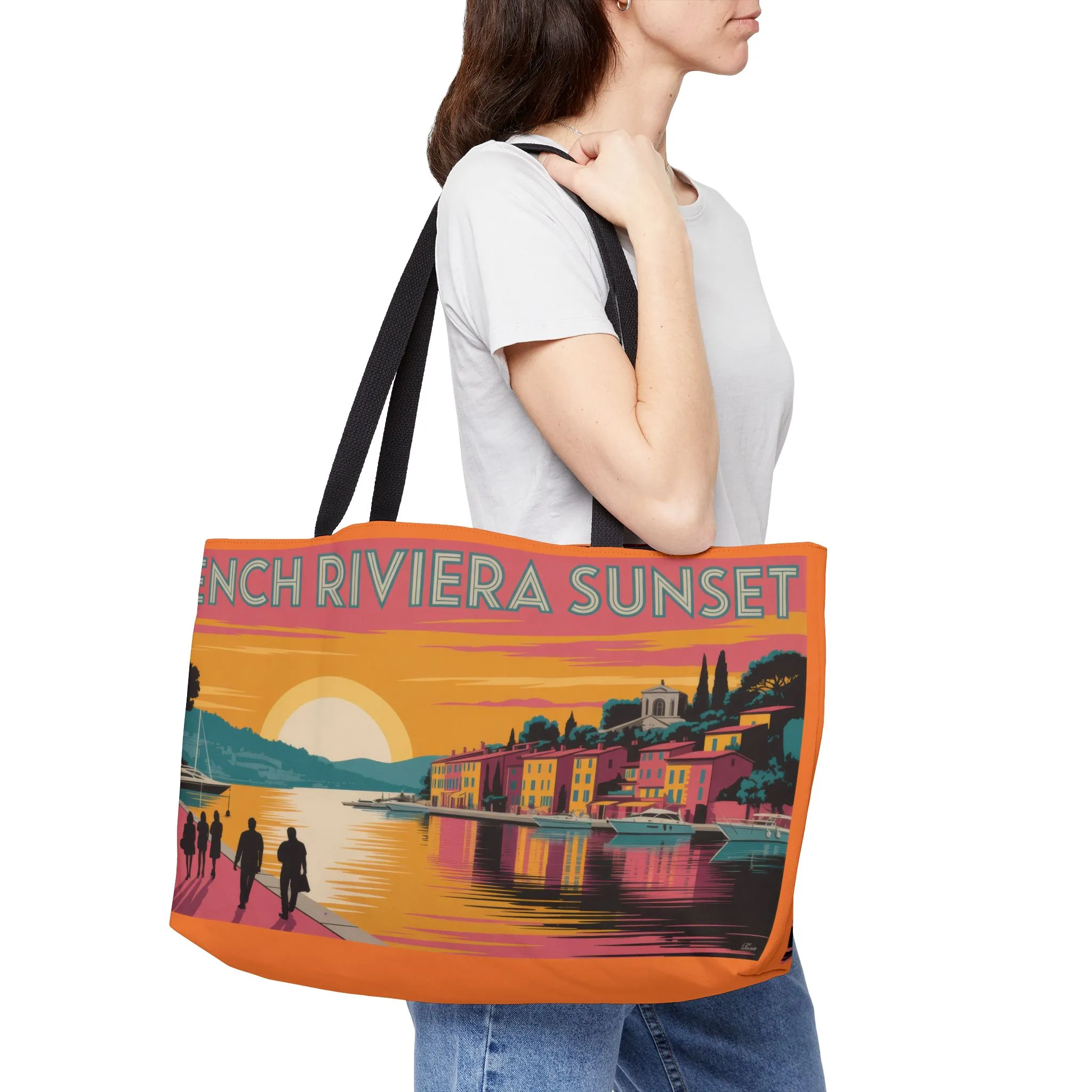 Vintage Coastal Weekender Tote Bag, Beach Bag, Travel Tote, Summer Vacation, Sunset Design, Gift for Her - Image 5