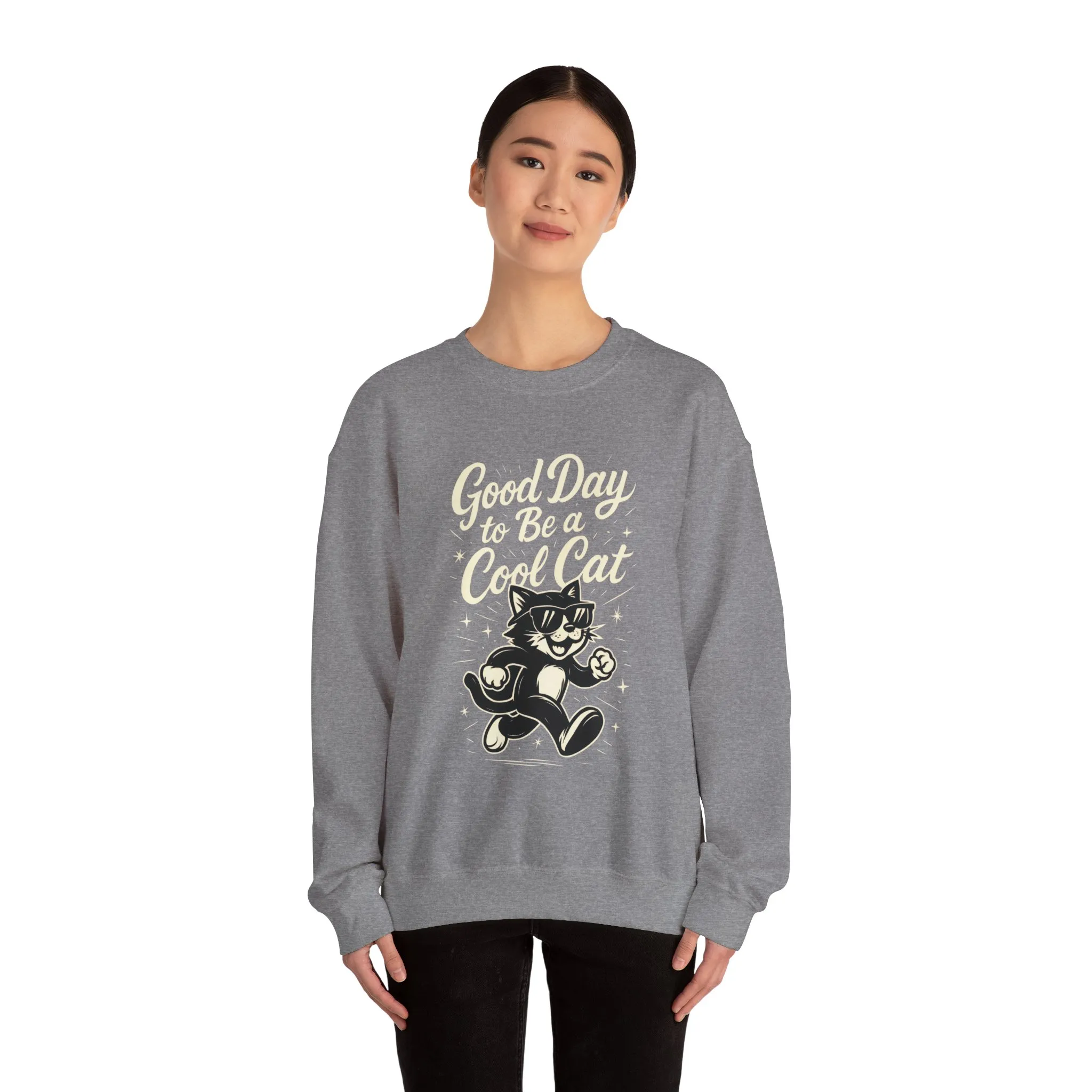 Funny Cool Cat Womens Crewneck Sweatshirt - Good Day to Be a Cool Cat Retro Kitty Pullover - Cute Cat Lover Sweater - Image 3