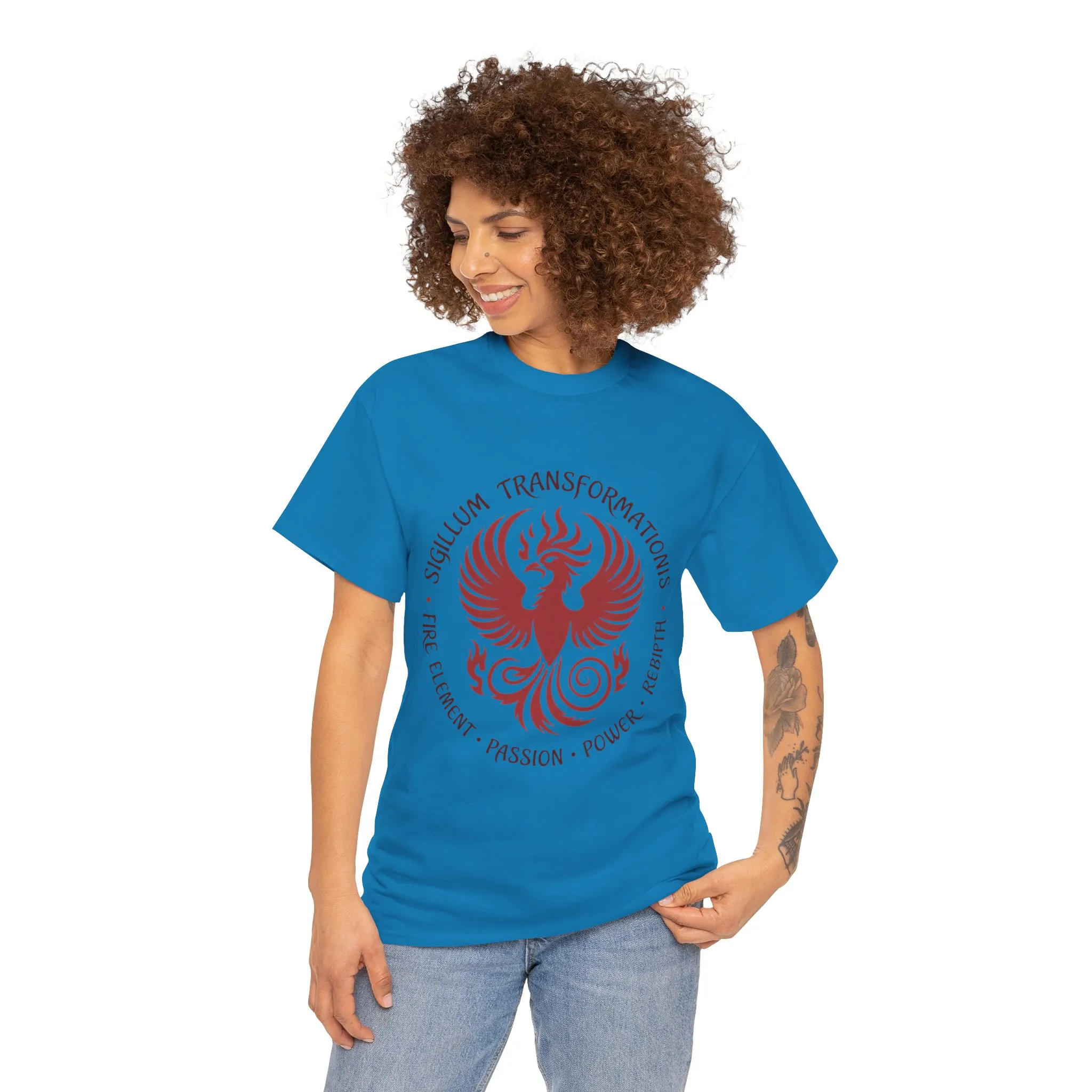 Phoenix Fire Element T-Shirt, Sigillum Transformationis Seal, Passion Power Rebirth Totem, Phoenix Symbol Unisex Tee, Spiritual Tee - Image 27