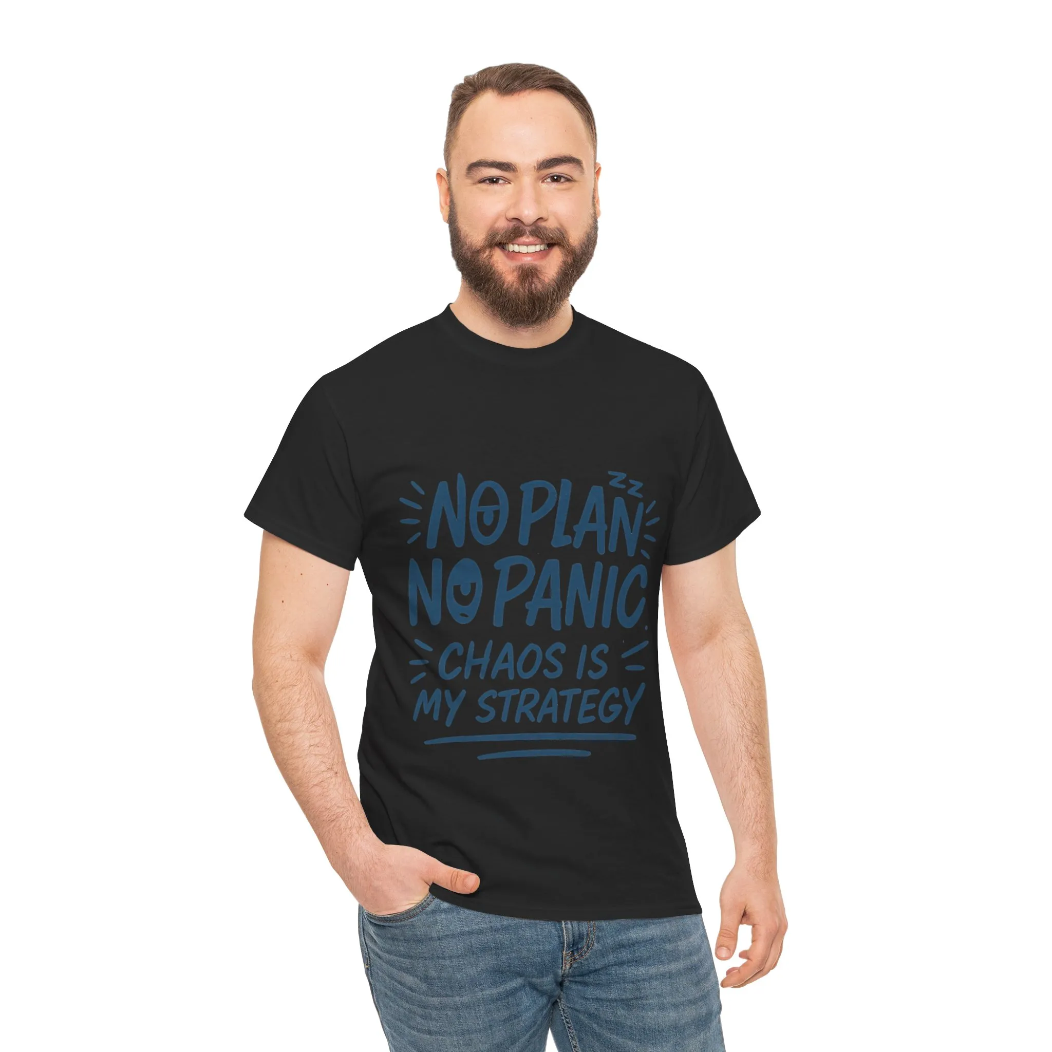 Funny Chaos Quote Mens T-Shirt, No Plan No Panic Humor Shirt, Casual Graphic Tee Gift for Him, Relaxed Fit - Image 29