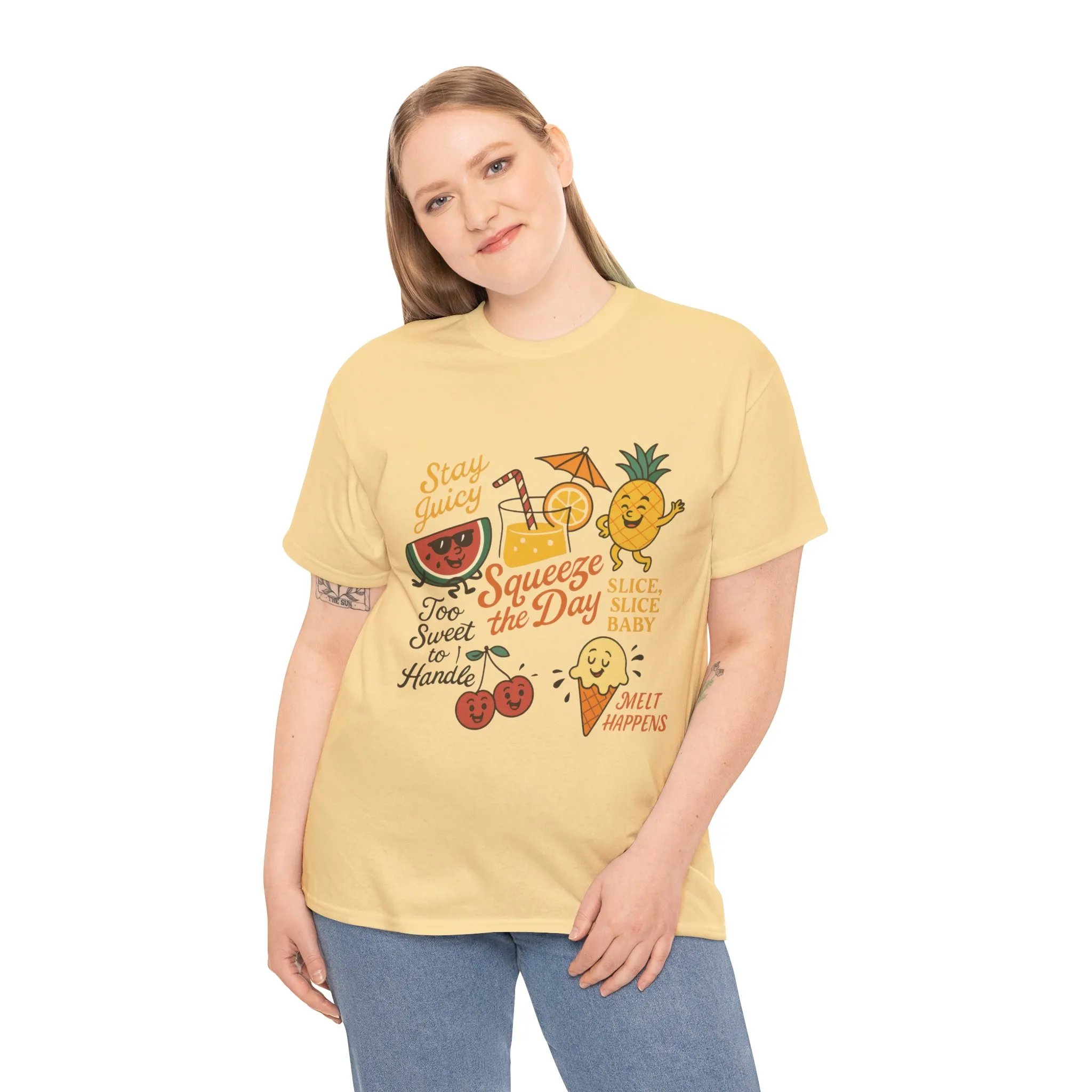 Cute Fruit Pun T-Shirt for Women, Summer Graphic Tee, Kawaii Watermelon Pineapple Ice Cream Design, Squeeze the Day Shirt, Stay Juicy Top - Image 9