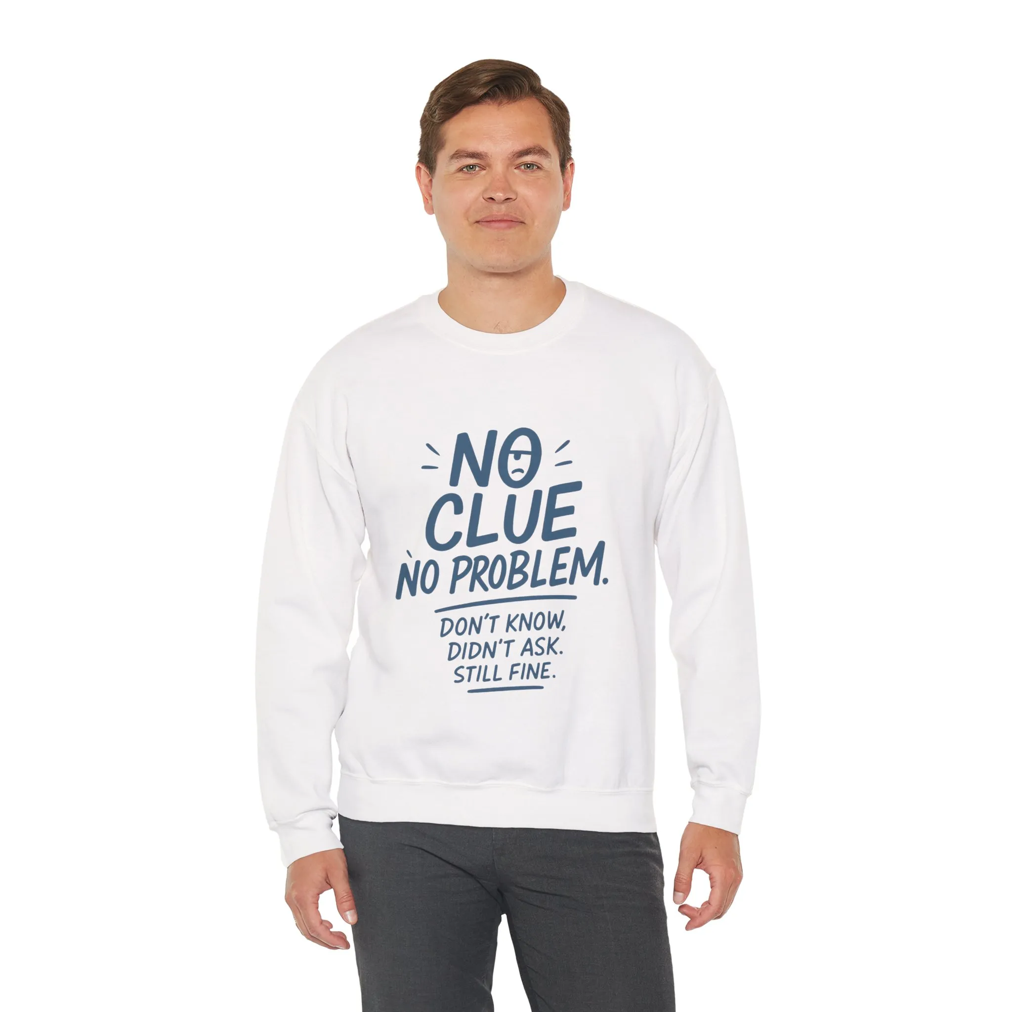 Funny Mens Crewneck Sweatshirt, No Clue No Problem Quote, Dont Know Didnt Ask, Cozy Relaxed Fit Pullover, Funny Casual Pullover - Image 6