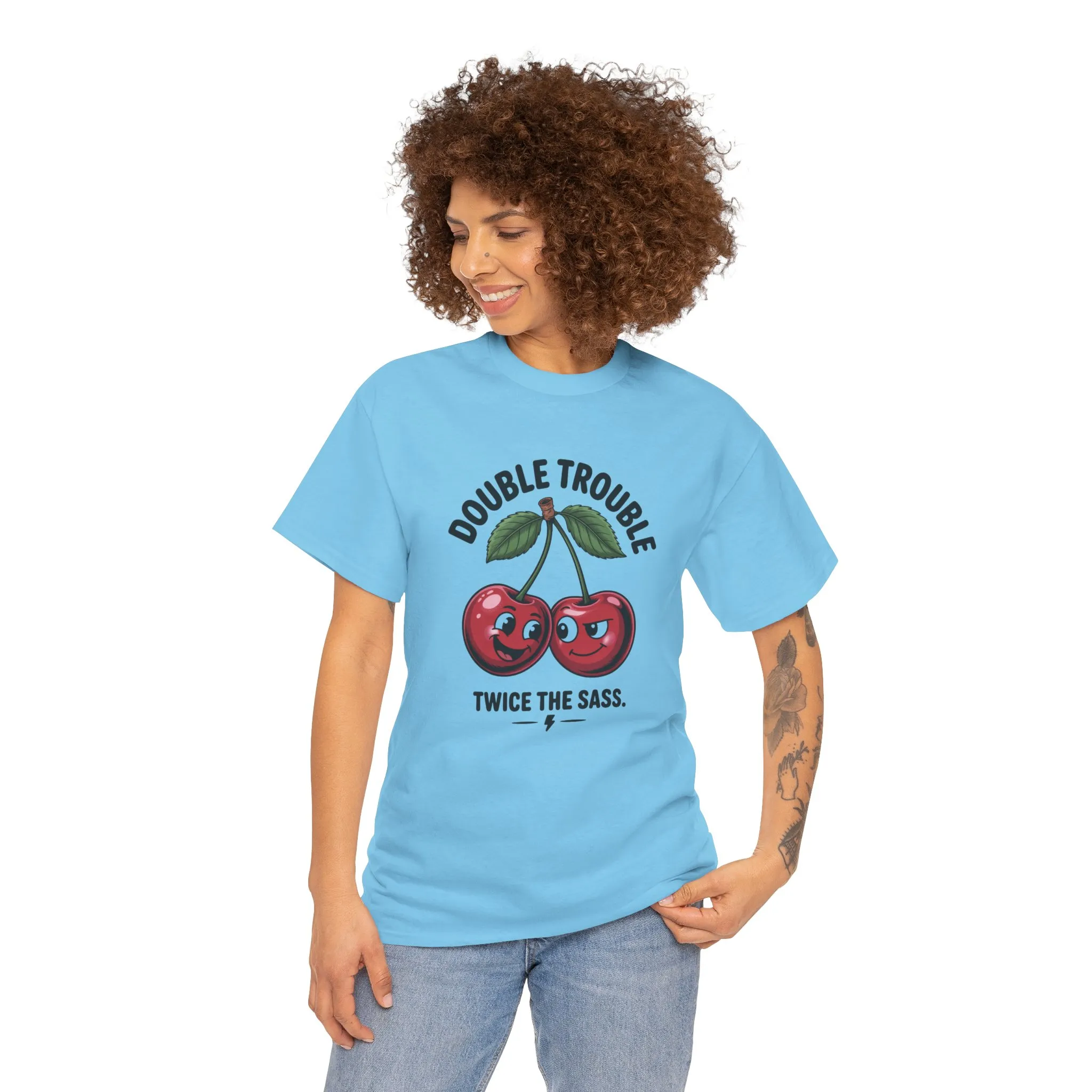 Double Trouble Cherry Graphic Tee, Funny Cute Womens T-Shirt, Twice the Sass Quote Shirt, Sassy Cherry Cartoon Gift - Image 17