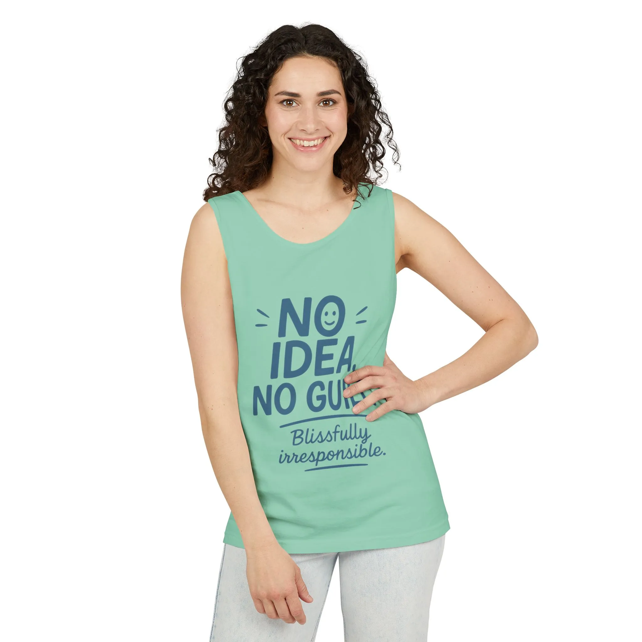 Womens No Guilt Tank Top, No Idea Funny Quote, Blissfully Irresponsible Workout Tee, Casual Sleeveless Top, Summer Activewear, Relaxed Style - Image 8