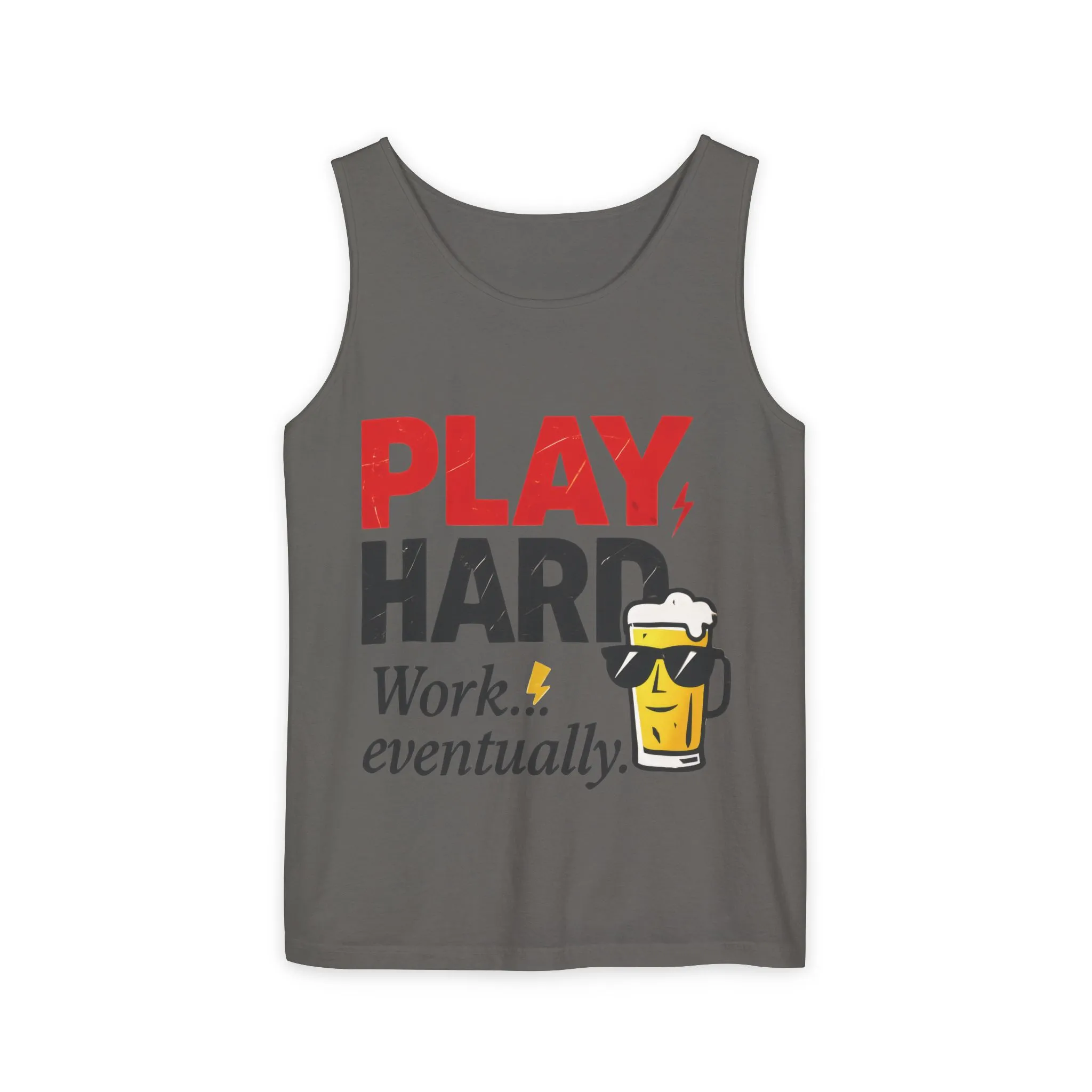 Casual Tank Top with Play Hard Print, Fun Summer Apparel, Gift for Dad or Friends, Beach Wear, Workout Top, Party Attire - Image 10